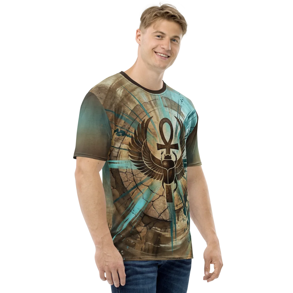 Skarabäus Ankh T-Shirt — Türkis Grunge Ägypten Symbol