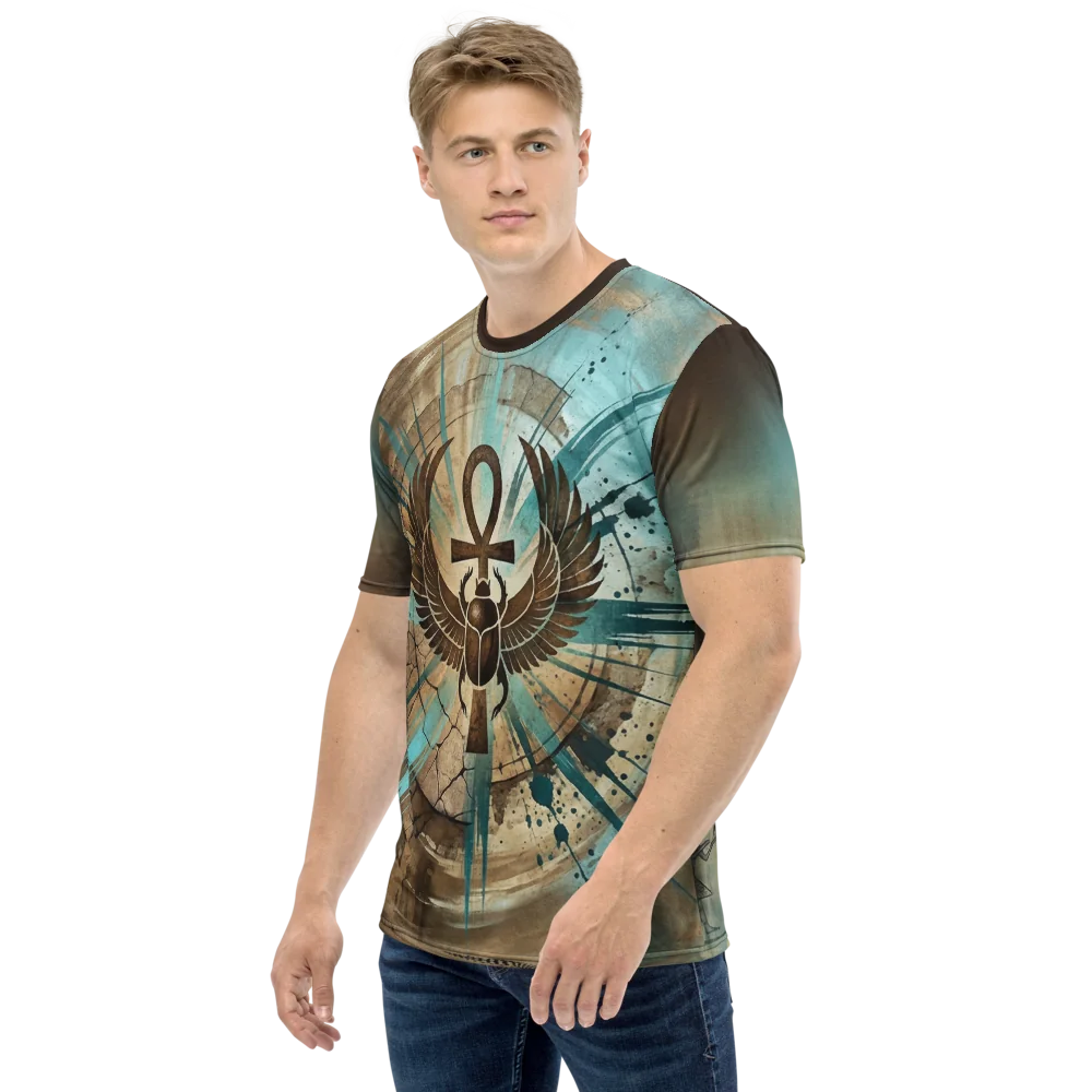 Skarabäus Ankh T-Shirt — Türkis Grunge Ägypten Symbol