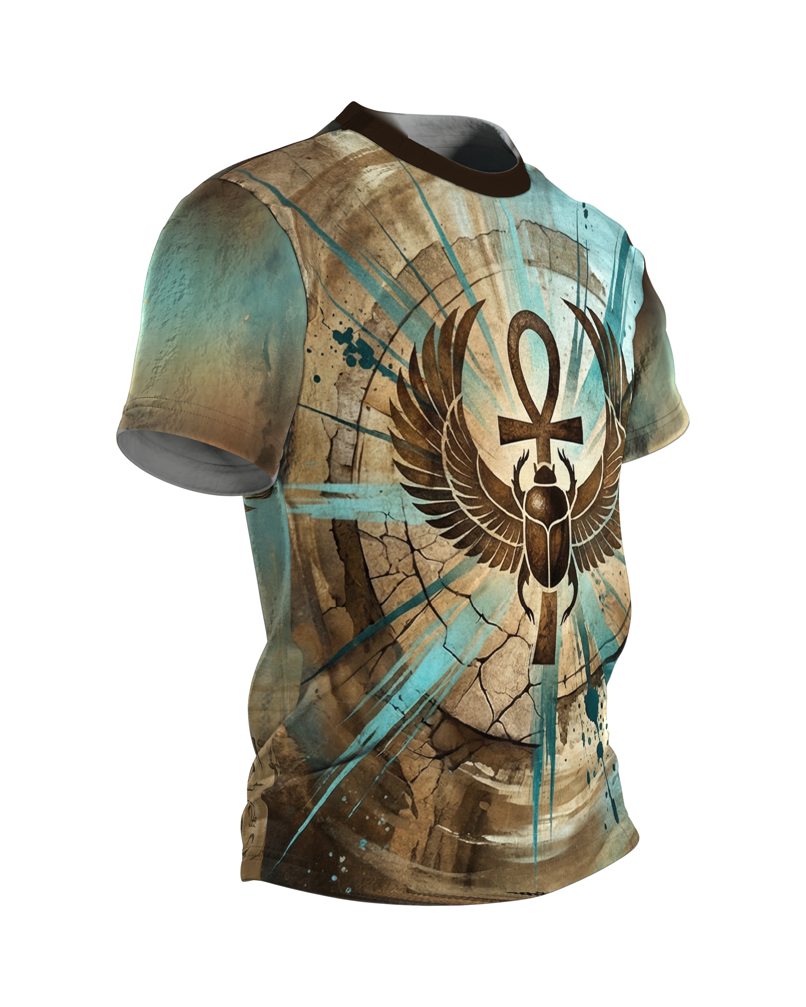 Skarabäus Ankh T-Shirt, geflügelter Käfer mit Lebenszeichen, Sonnen-Skarabäus am Rücken, Seitenansicht links