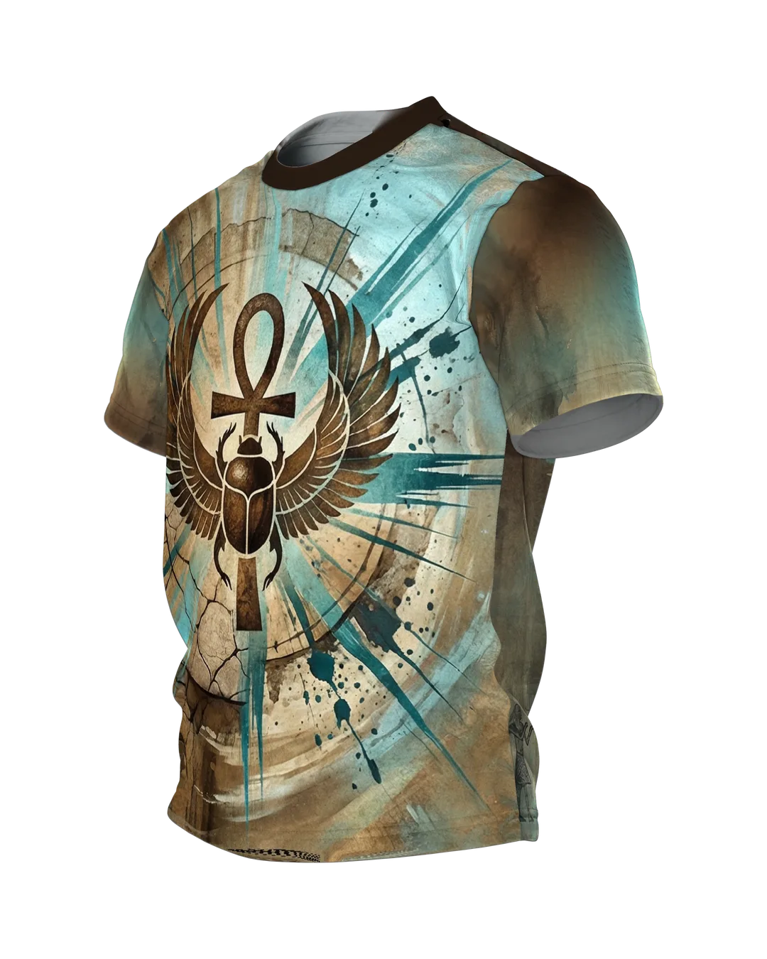 Skarabäus Ankh T-Shirt, geflügelter Käfer mit Lebenszeichen, Sonnen-Skarabäus am Rücken, Seitenansicht rechts