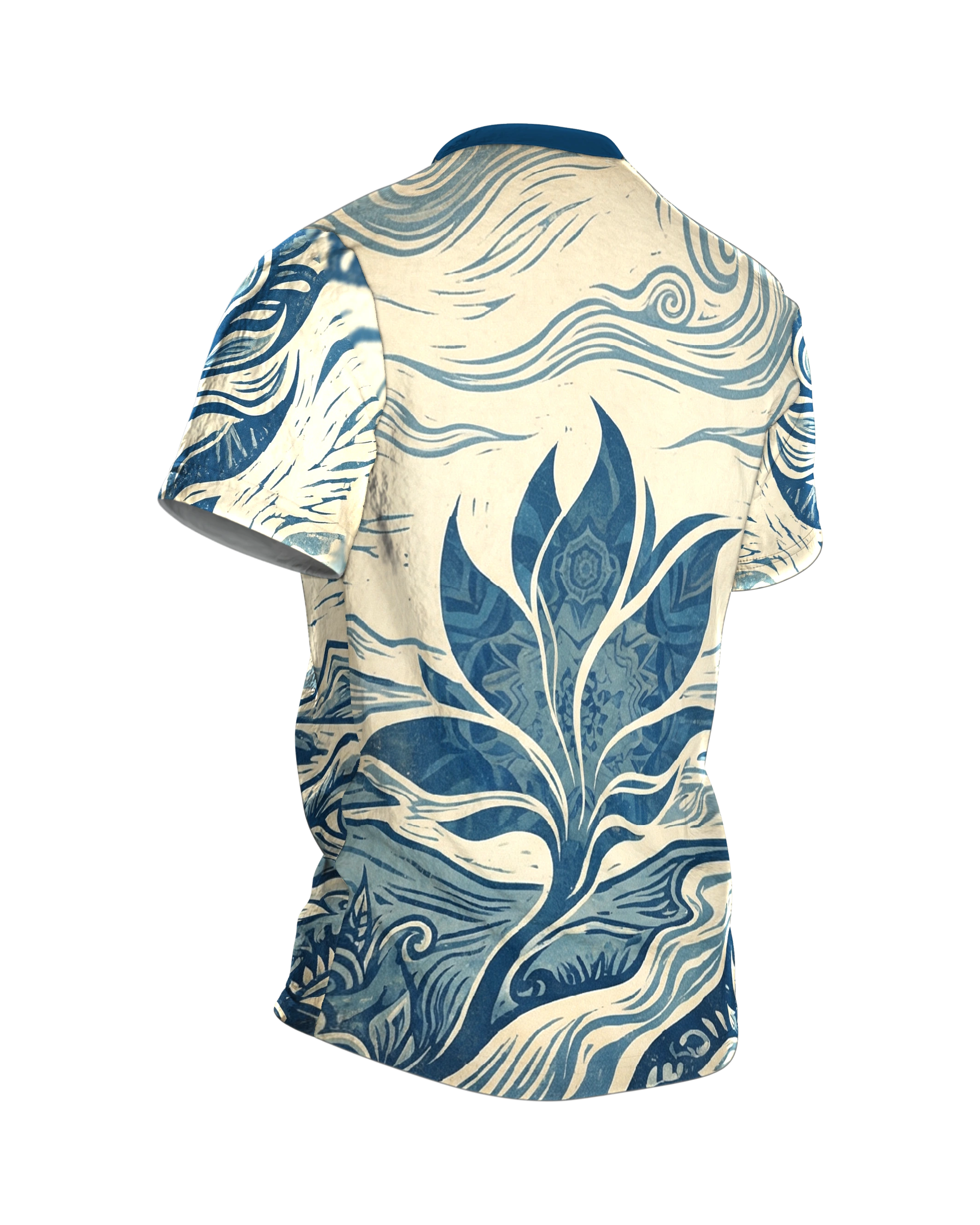Surreale Botanik T-Shirt: Rose & Zahnräder, Rückseite schräg rechts