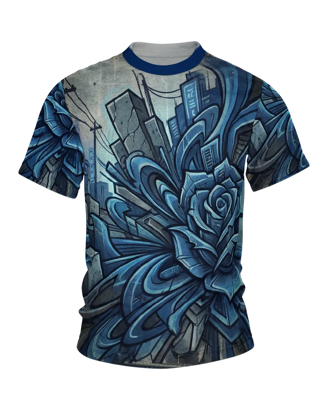 Cyberpunk Rose T-Shirt: Blaue Mechanik