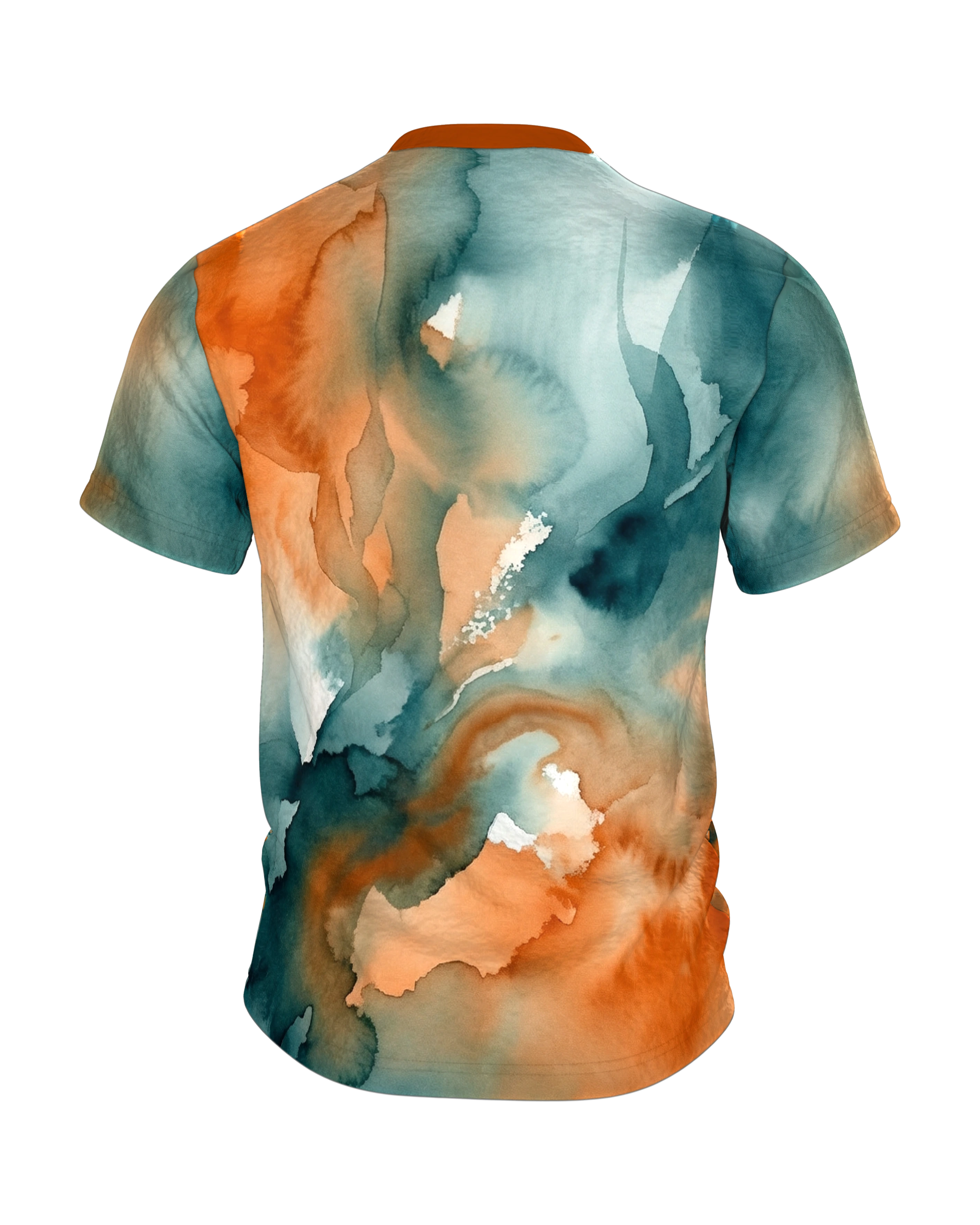Wikinger Axt T-Shirt: Streitaxt im Aquarell aus Petrol und Orange, Rückseite