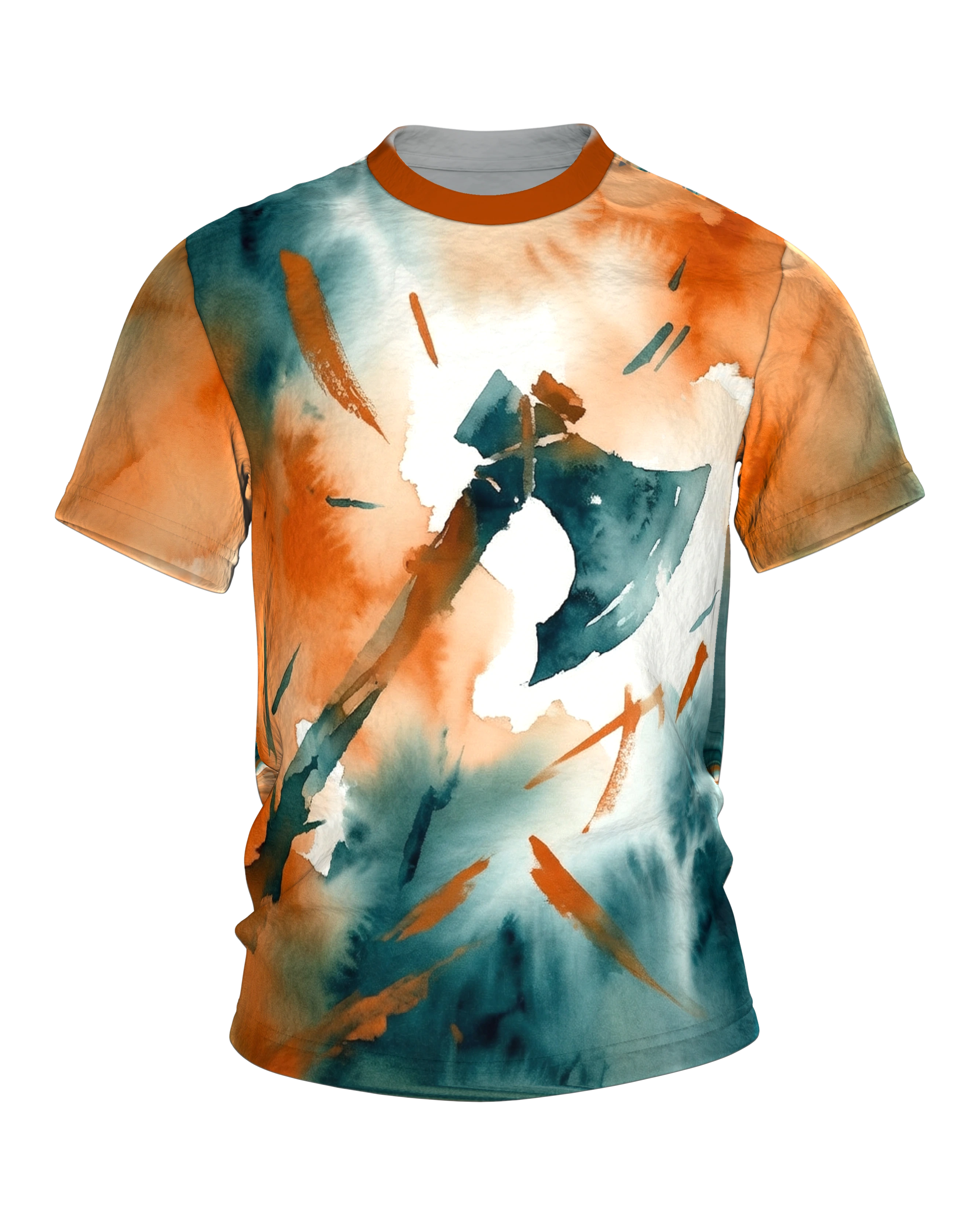 Wikinger Axt T-Shirt: Streitaxt im Aquarell aus Petrol und Orange