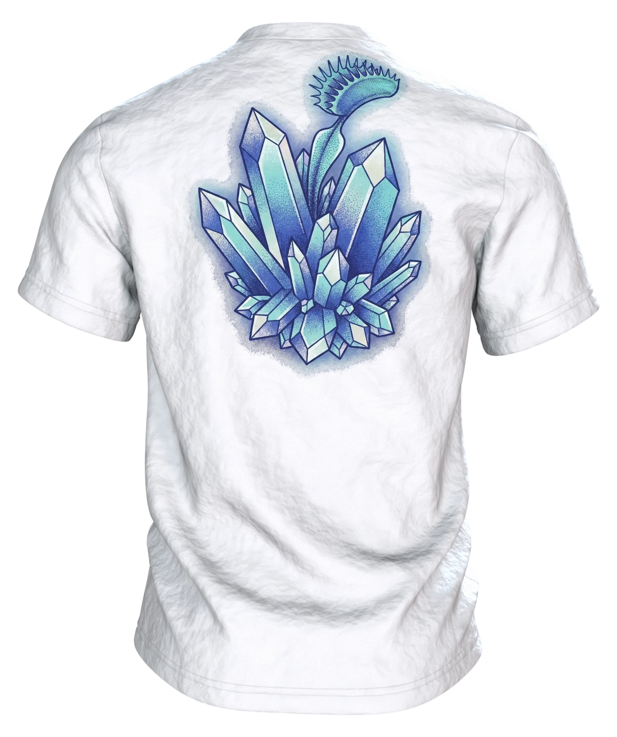 Venusfliegenfalle Kristall T-Shirt, Dotwork-Karnivore mit Eiszähnen und Mineralbeet, Rückseite