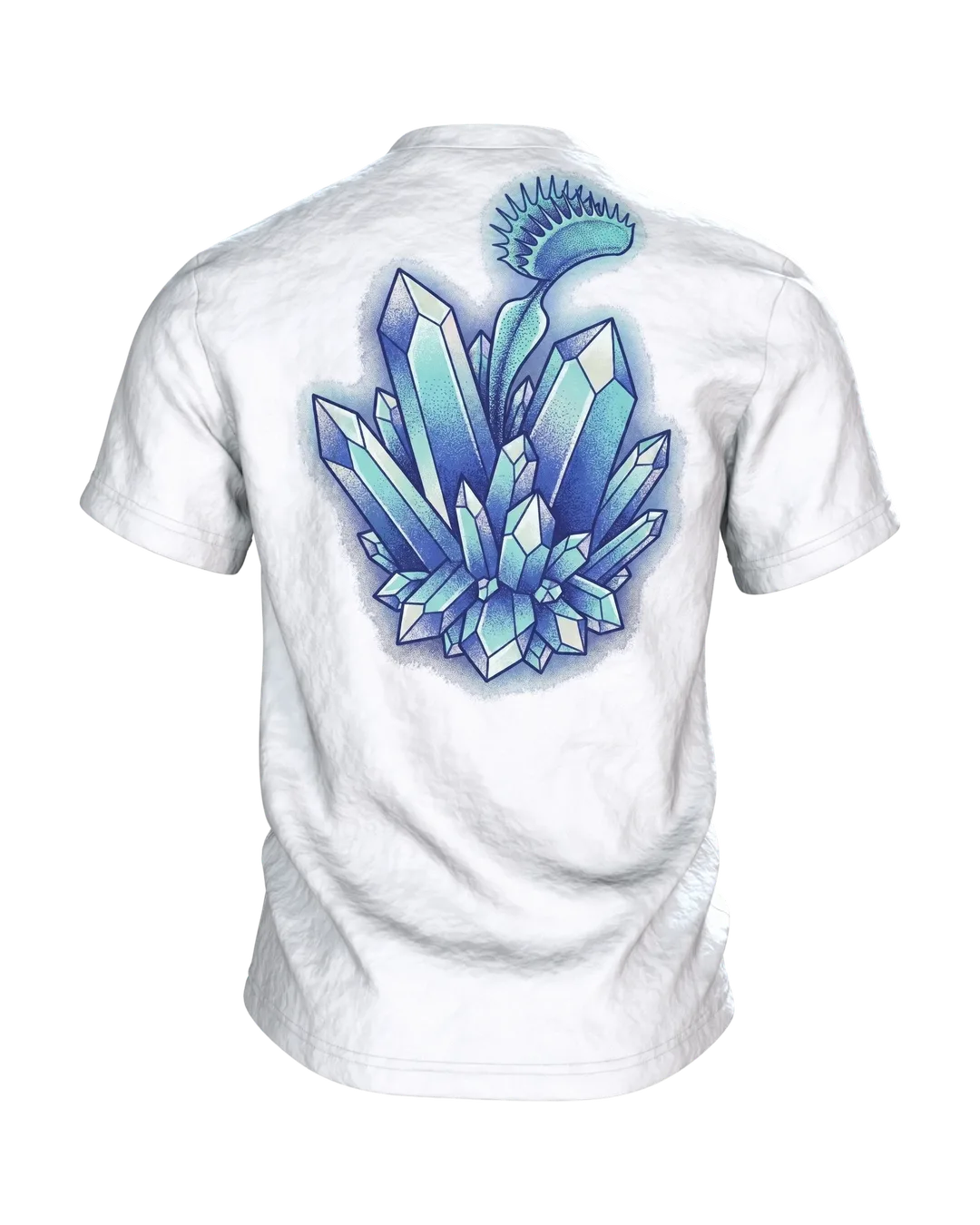 Venusfliegenfalle Kristall T-Shirt, Dotwork-Karnivore mit Eiszähnen und Mineralbeet, Rückseite