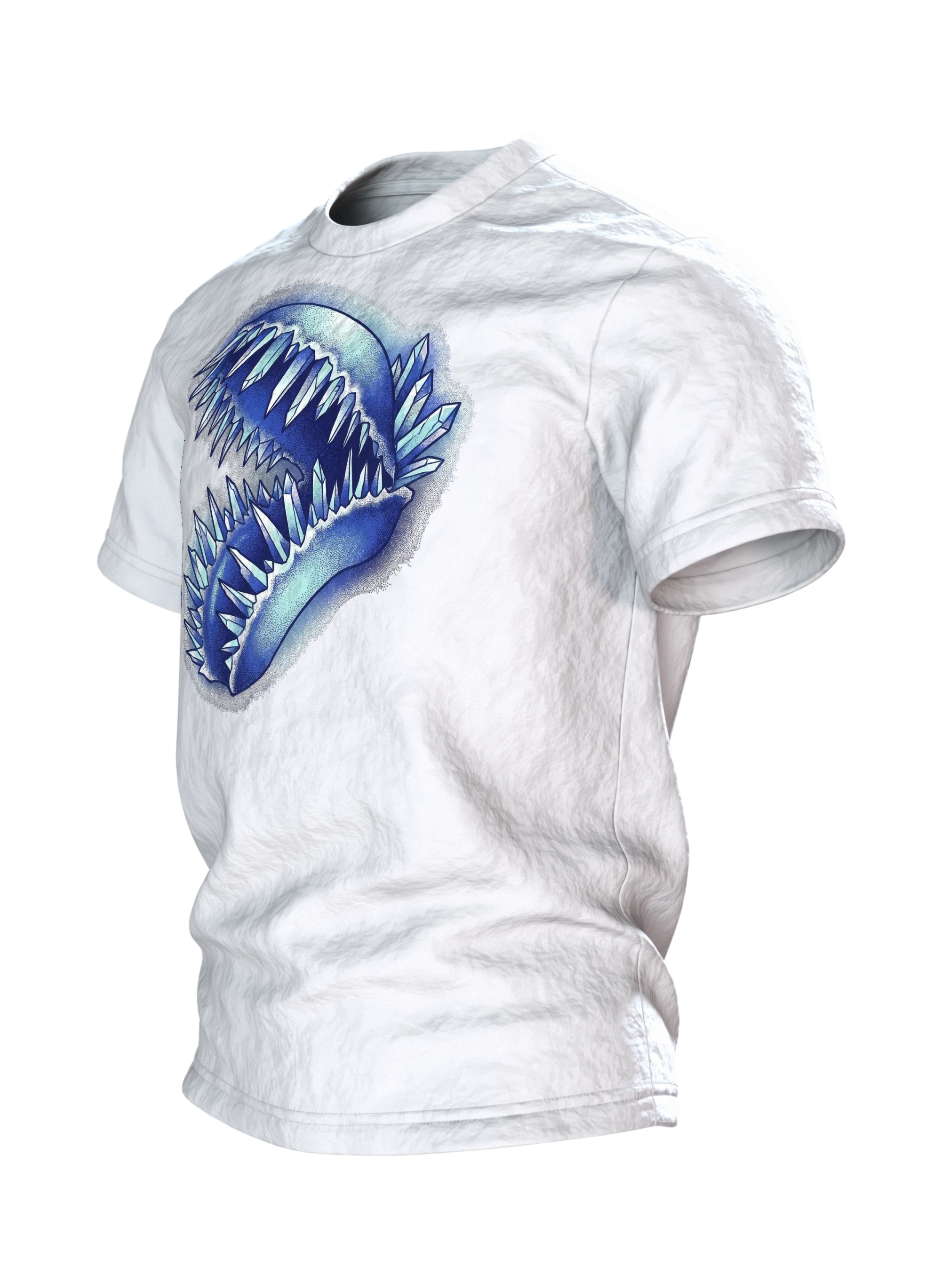 Venusfliegenfalle Kristall T-Shirt, Dotwork-Karnivore mit Eiszähnen und Mineralbeet, Seitenansicht rechts