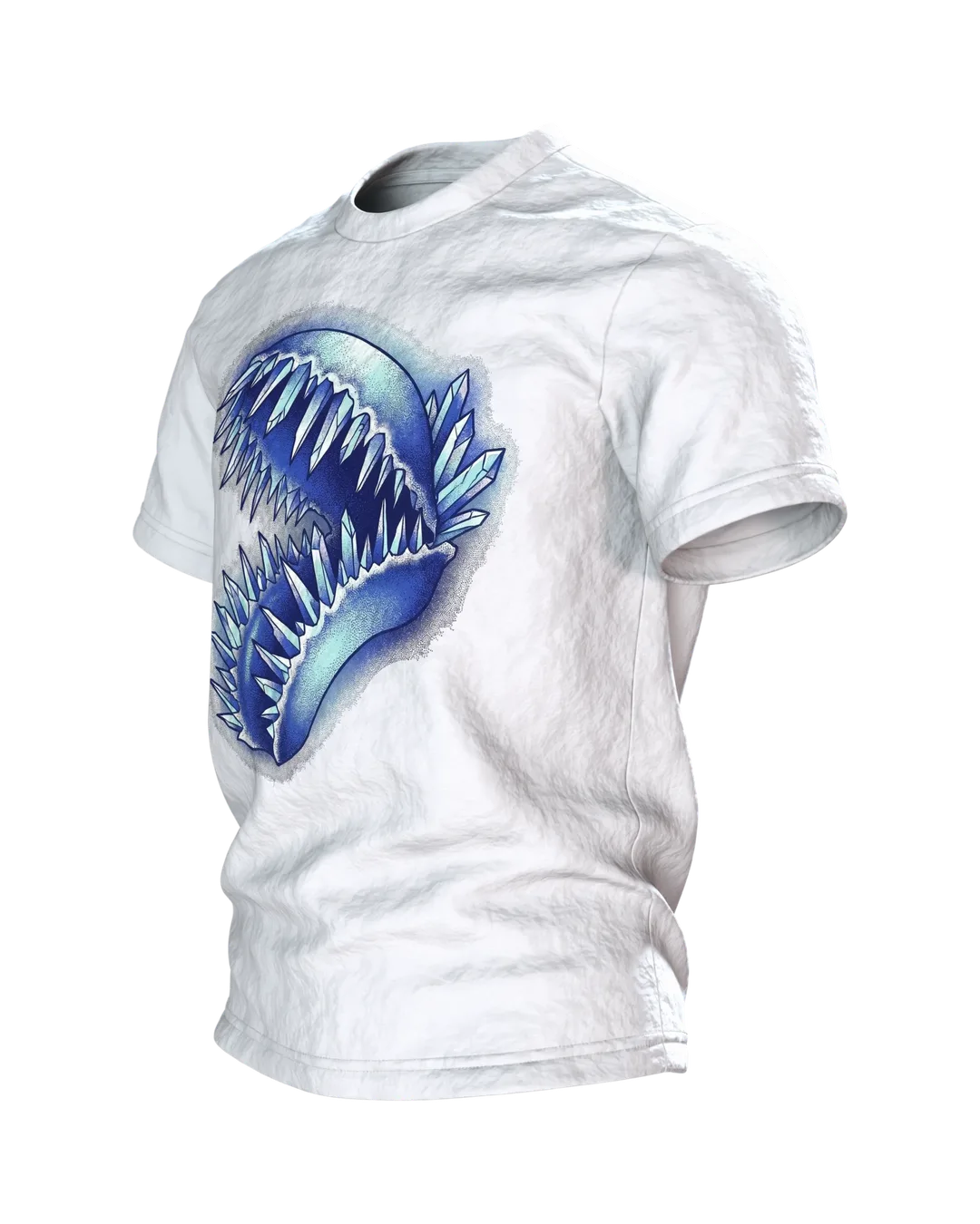 Venusfliegenfalle Kristall T-Shirt, Dotwork-Karnivore mit Eiszähnen und Mineralbeet, Seitenansicht rechts