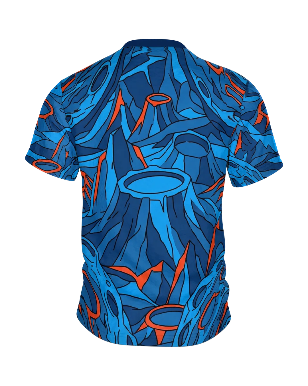 Alien Mond T-Shirt, grinsender Halbmond im Comic-Stil Blau Orange, Rückseite