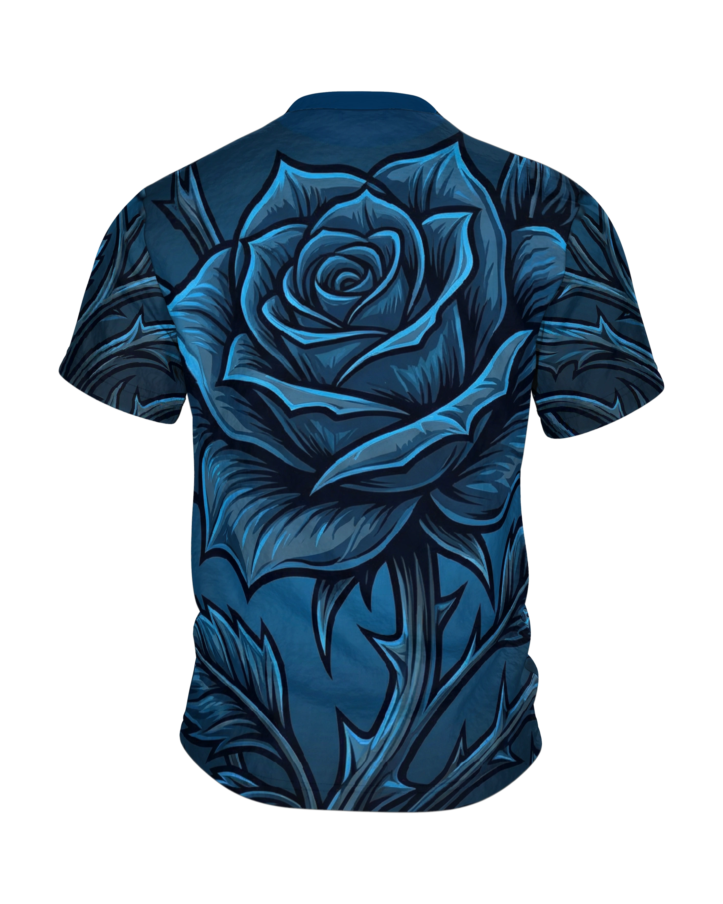 Blaue Dornenrose T-Shirt: Gothic Botanik, Rückseite