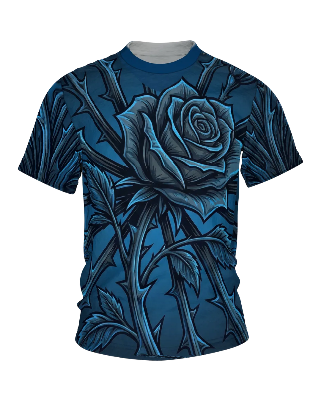 Blaue Dornenrose T-Shirt: Gothic Botanik