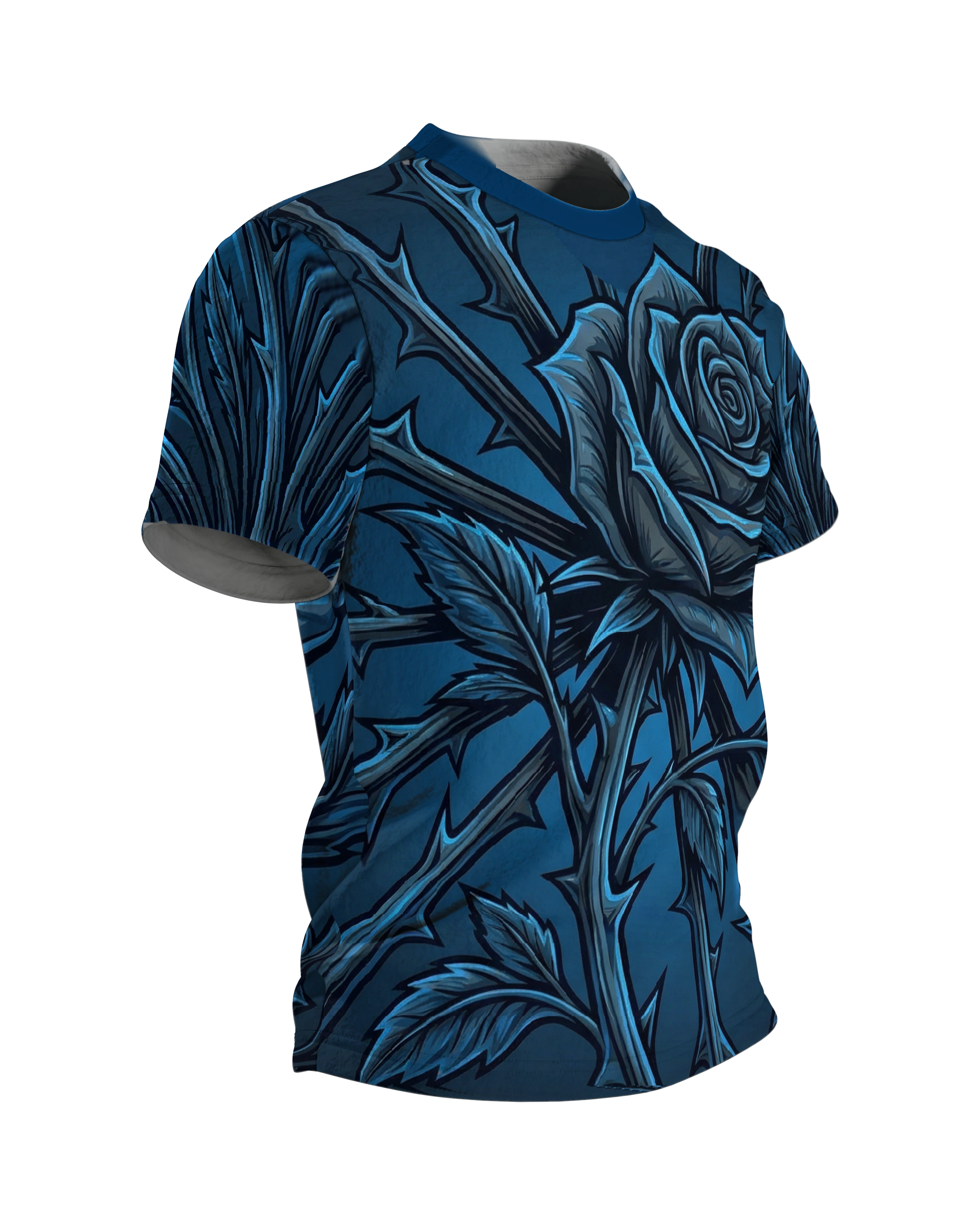 Blaue Dornenrose T-Shirt: Gothic Botanik, Seitenansicht links