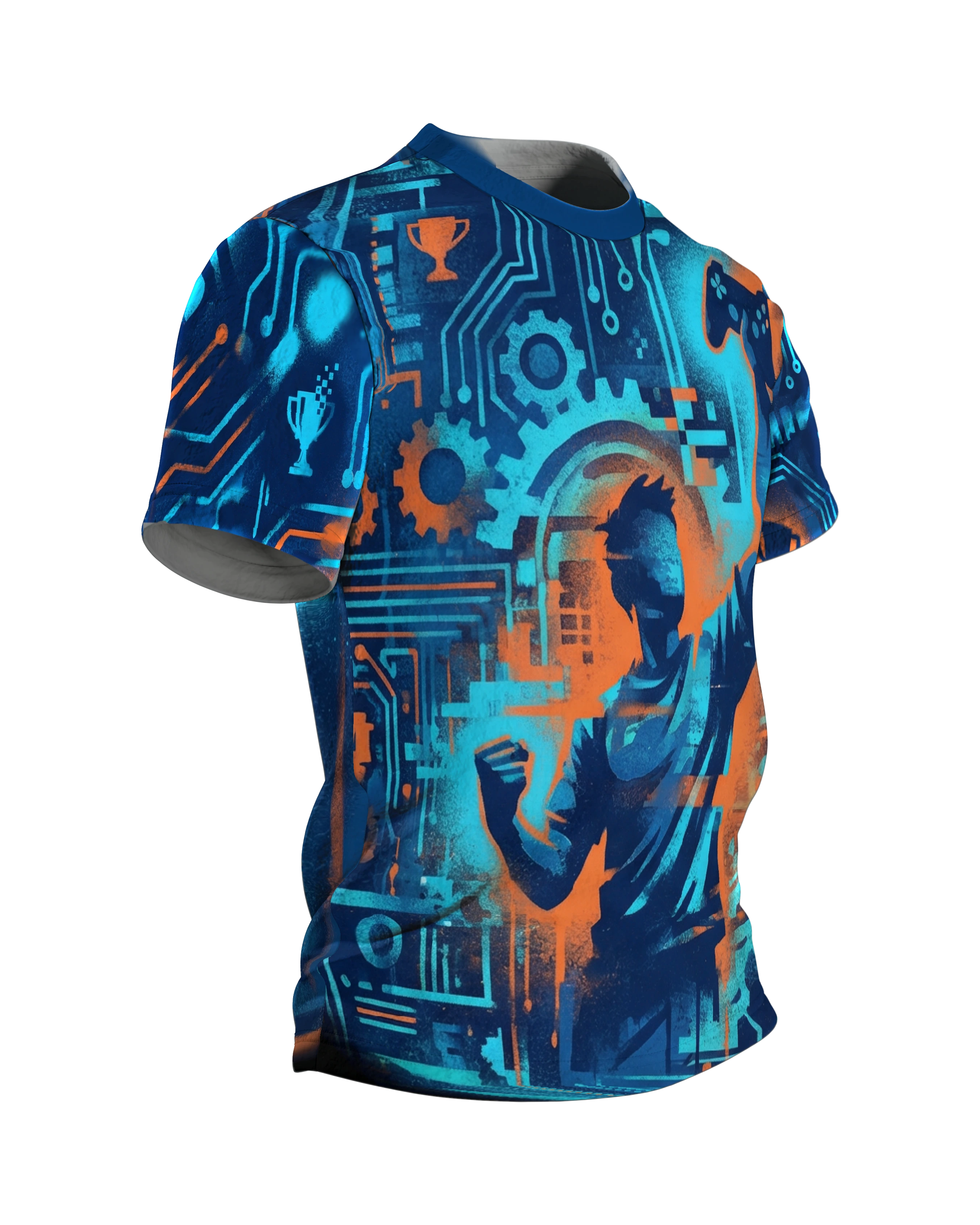 Gamer Achievement T-Shirt: Urban Cyberpunk Style, Seitenansicht links
