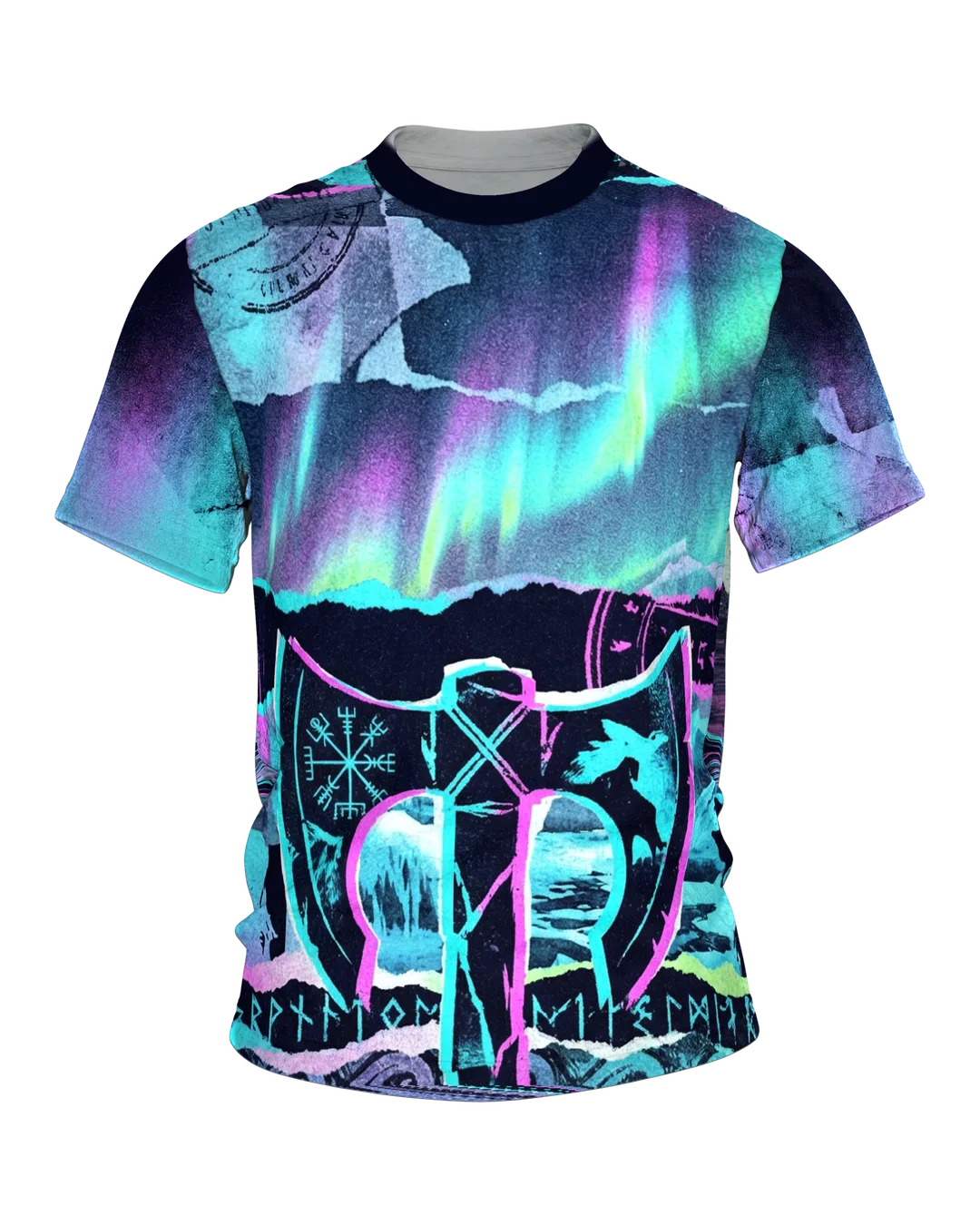 Neon Wikinger Axt T-Shirt: Glitch Art