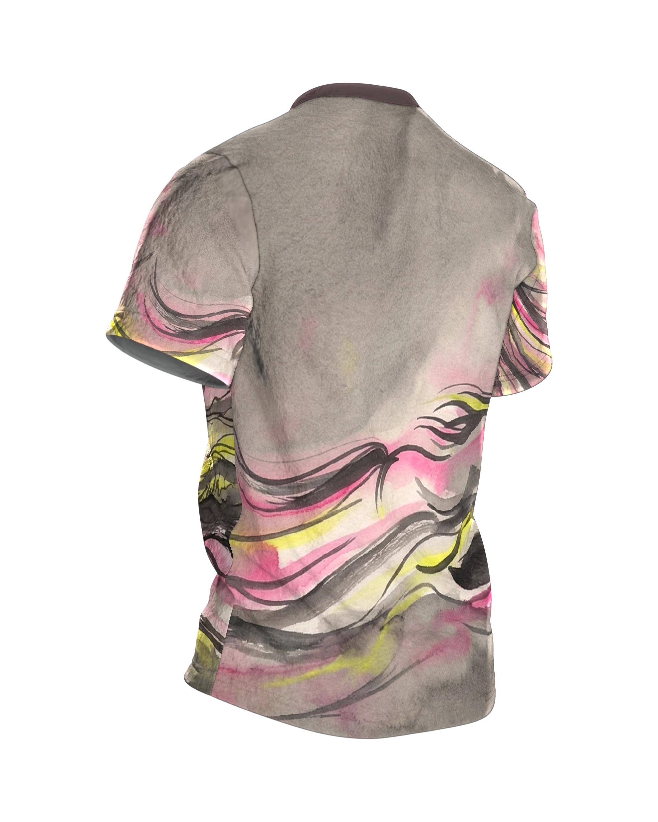 Galopp Pferd T-Shirt: Tusche-Sturm in Pink und Grau, Rückseite schräg rechts