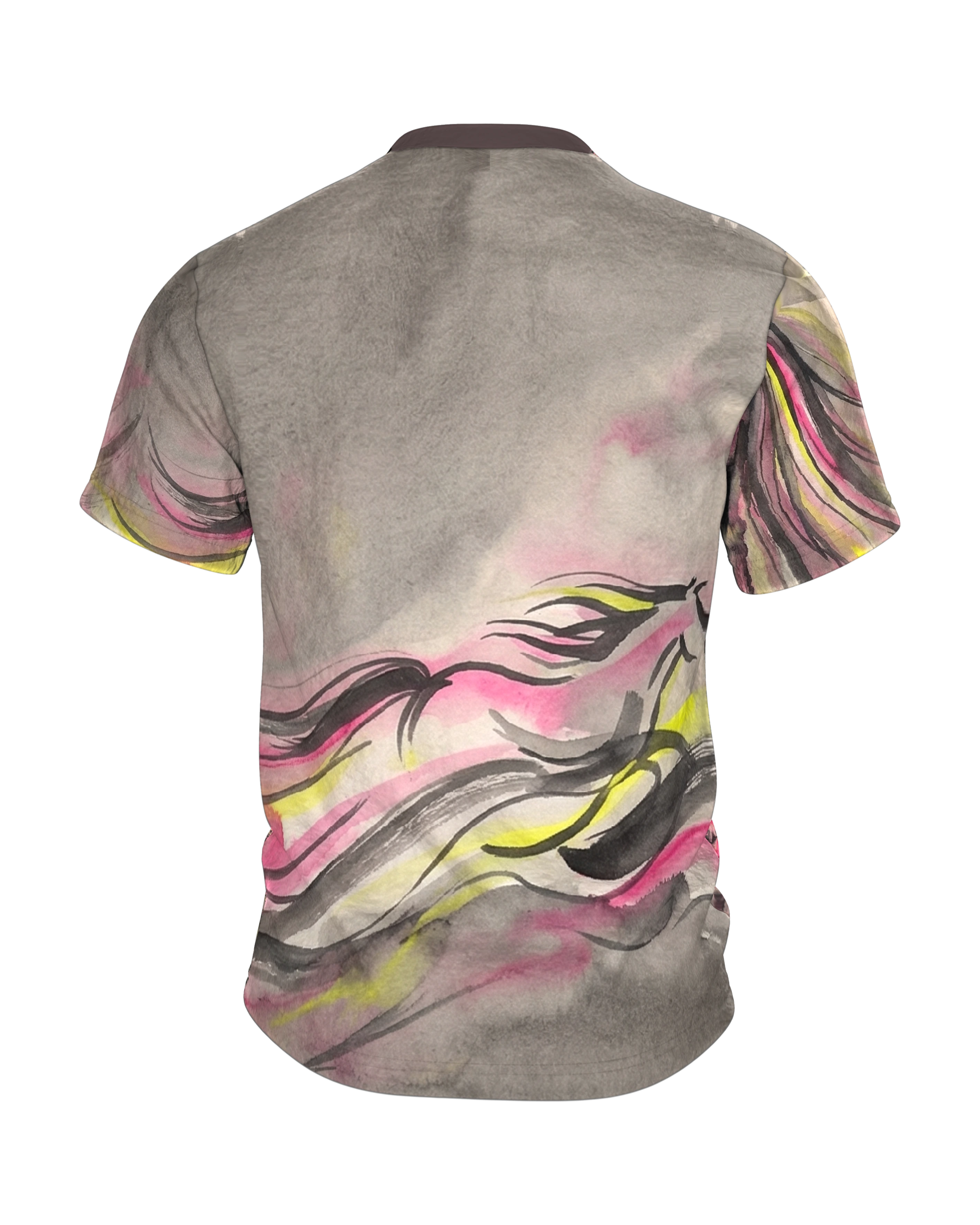 Galopp Pferd T-Shirt: Tusche-Sturm in Pink und Grau, Rückseite
