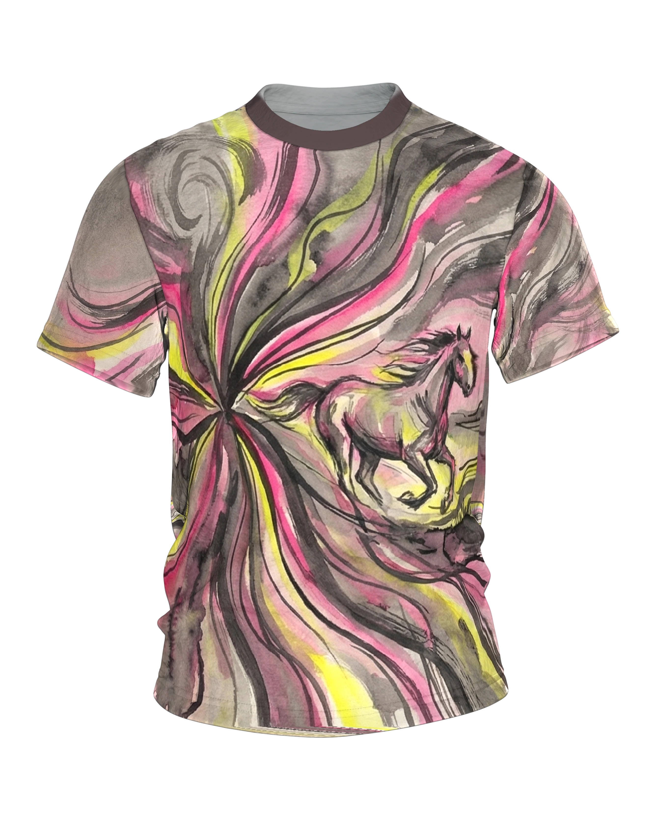 Galopp Pferd T-Shirt: Tusche-Sturm in Pink und Grau