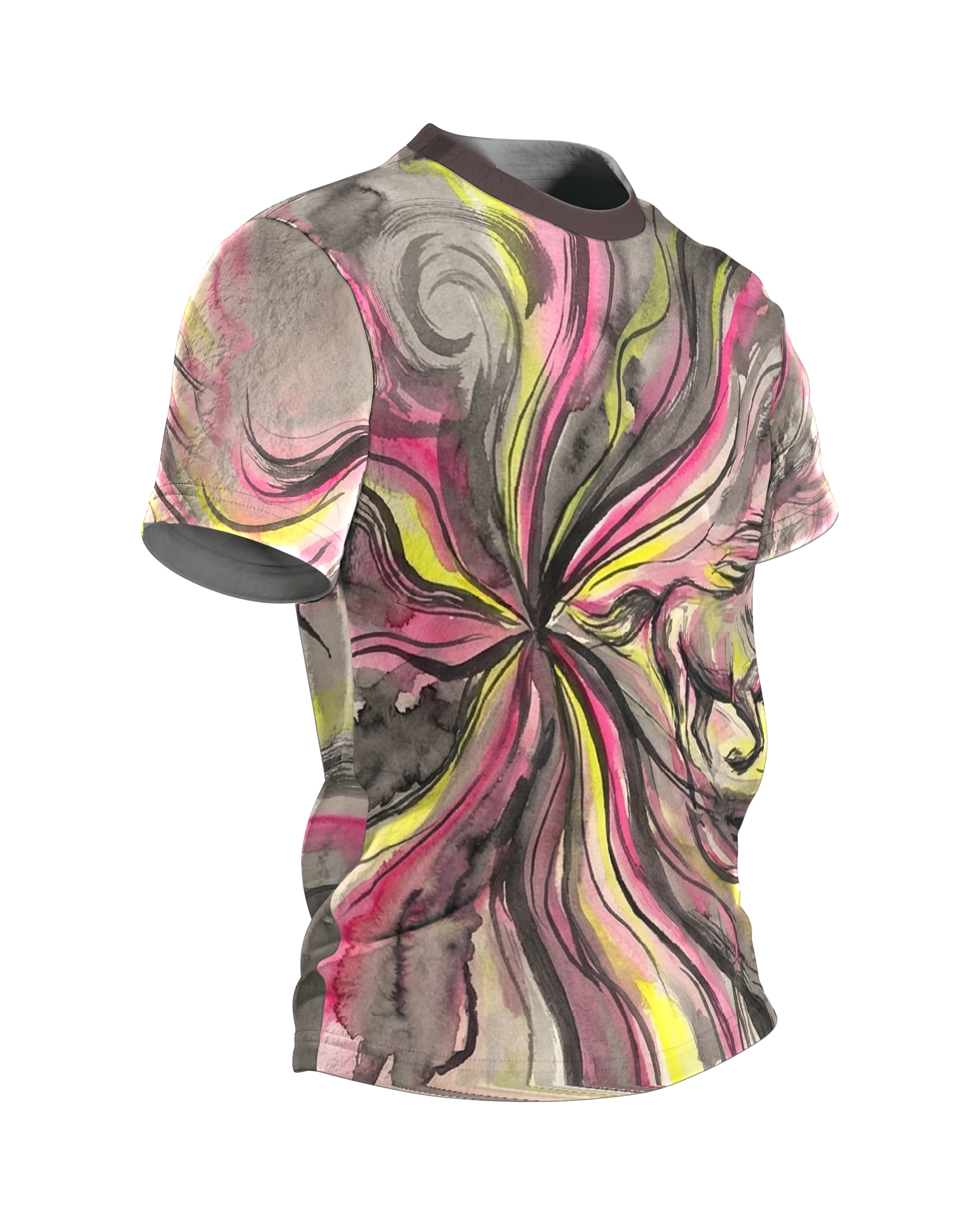 Galopp Pferd T-Shirt: Tusche-Sturm in Pink und Grau, Seitenansicht links