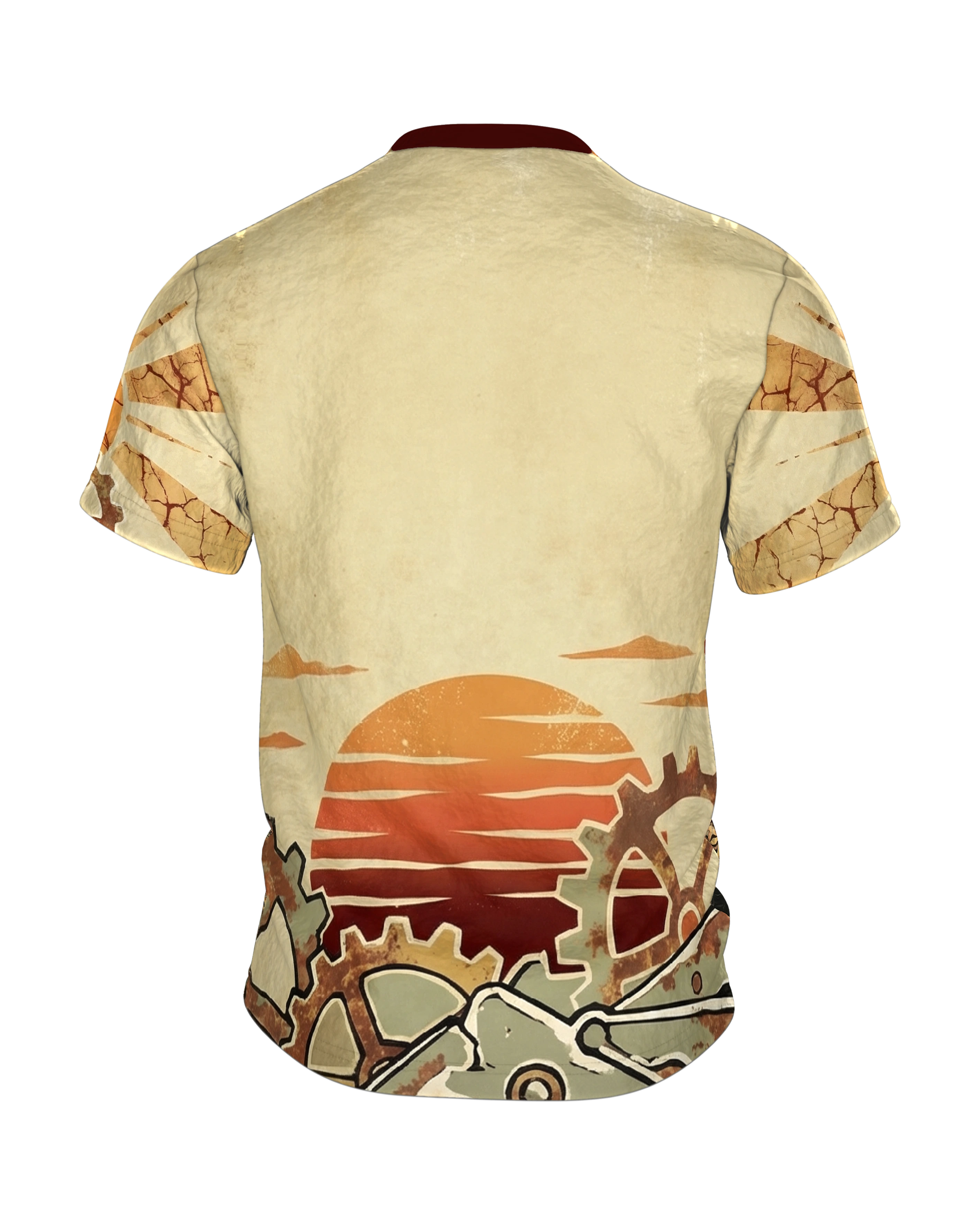 Vintage Industrie Zahnräder T-Shirt: Retro Sonne, Rückseite
