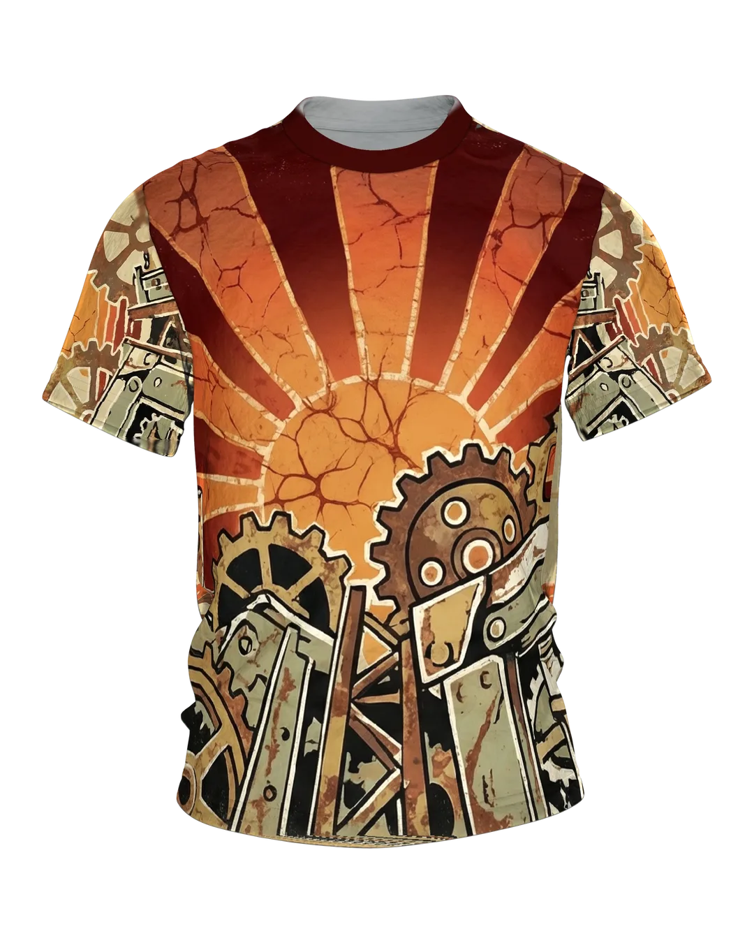 Vintage Industrie Zahnräder T-Shirt: Retro Sonne