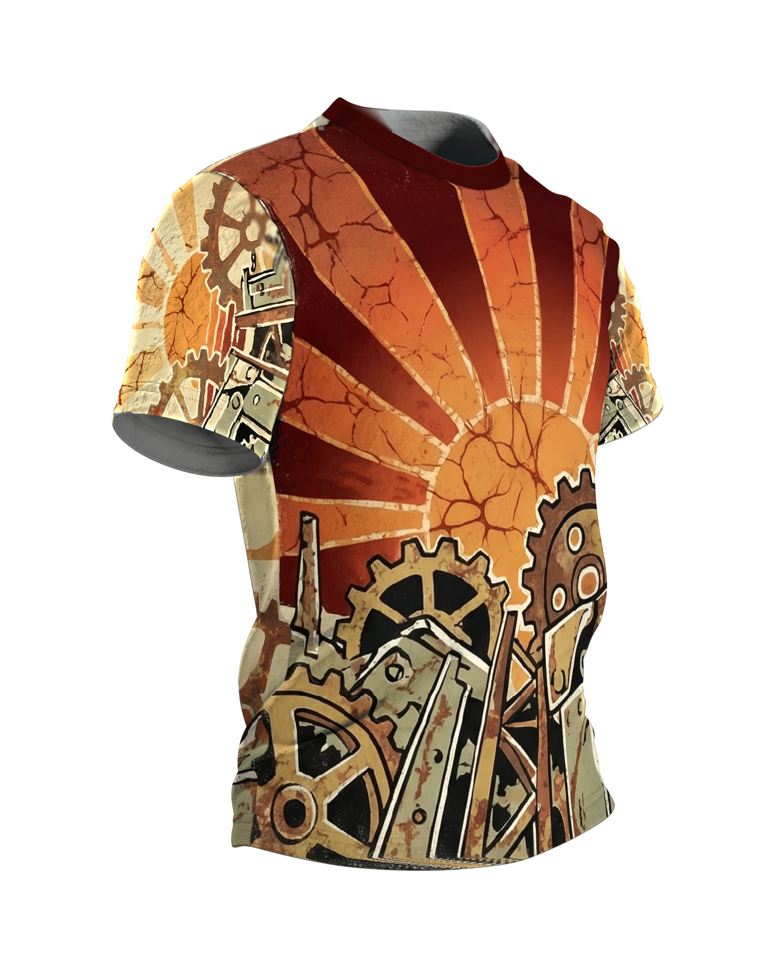 Vintage Industrie Zahnräder T-Shirt: Retro Sonne, Seitenansicht links
