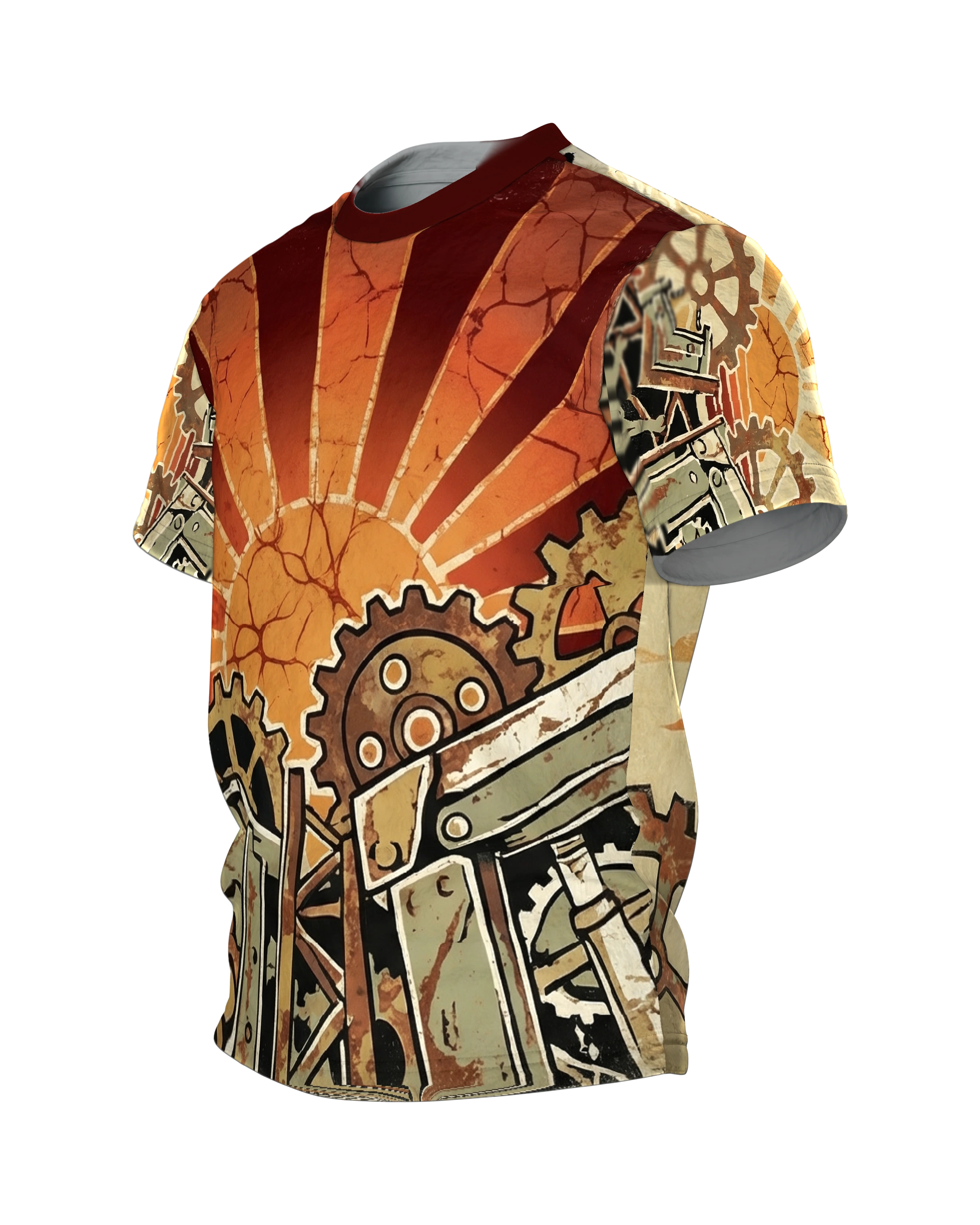 Vintage Industrie Zahnräder T-Shirt: Retro Sonne, Seitenansicht rechts