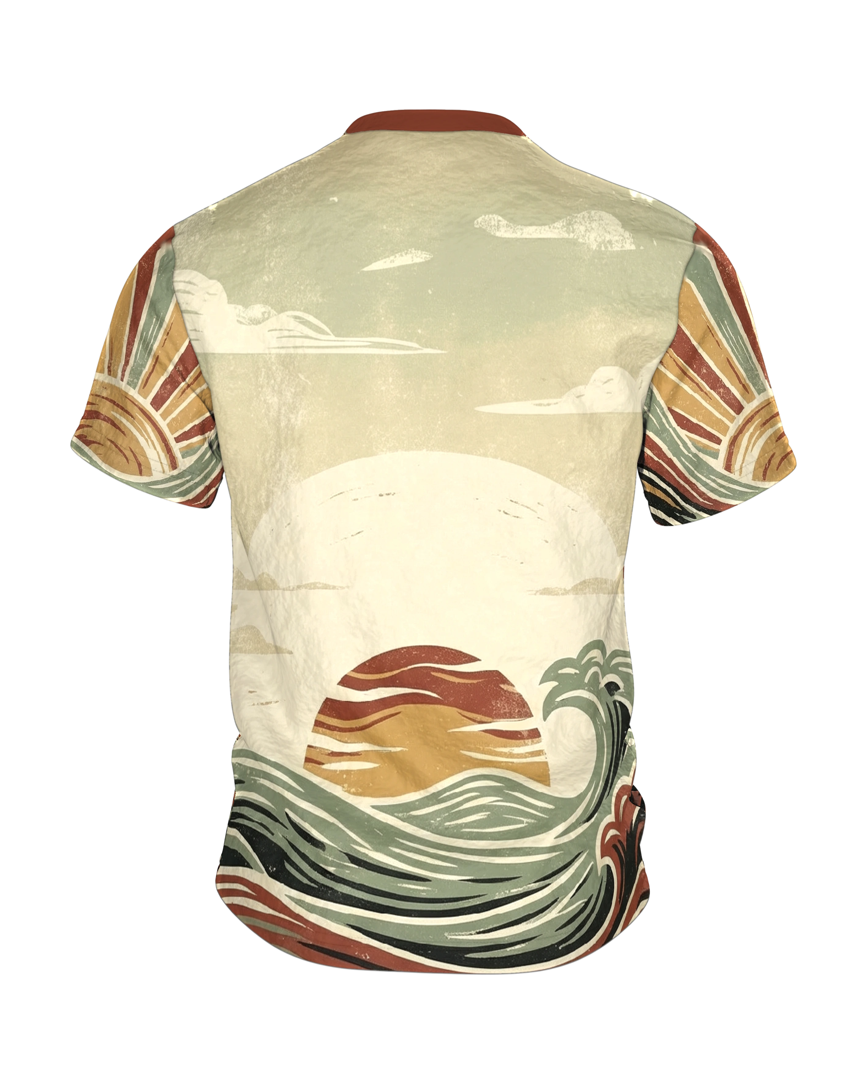 Retro Wellen & Sonne T-Shirt: 70s Vintage Surf Art, Rückseite