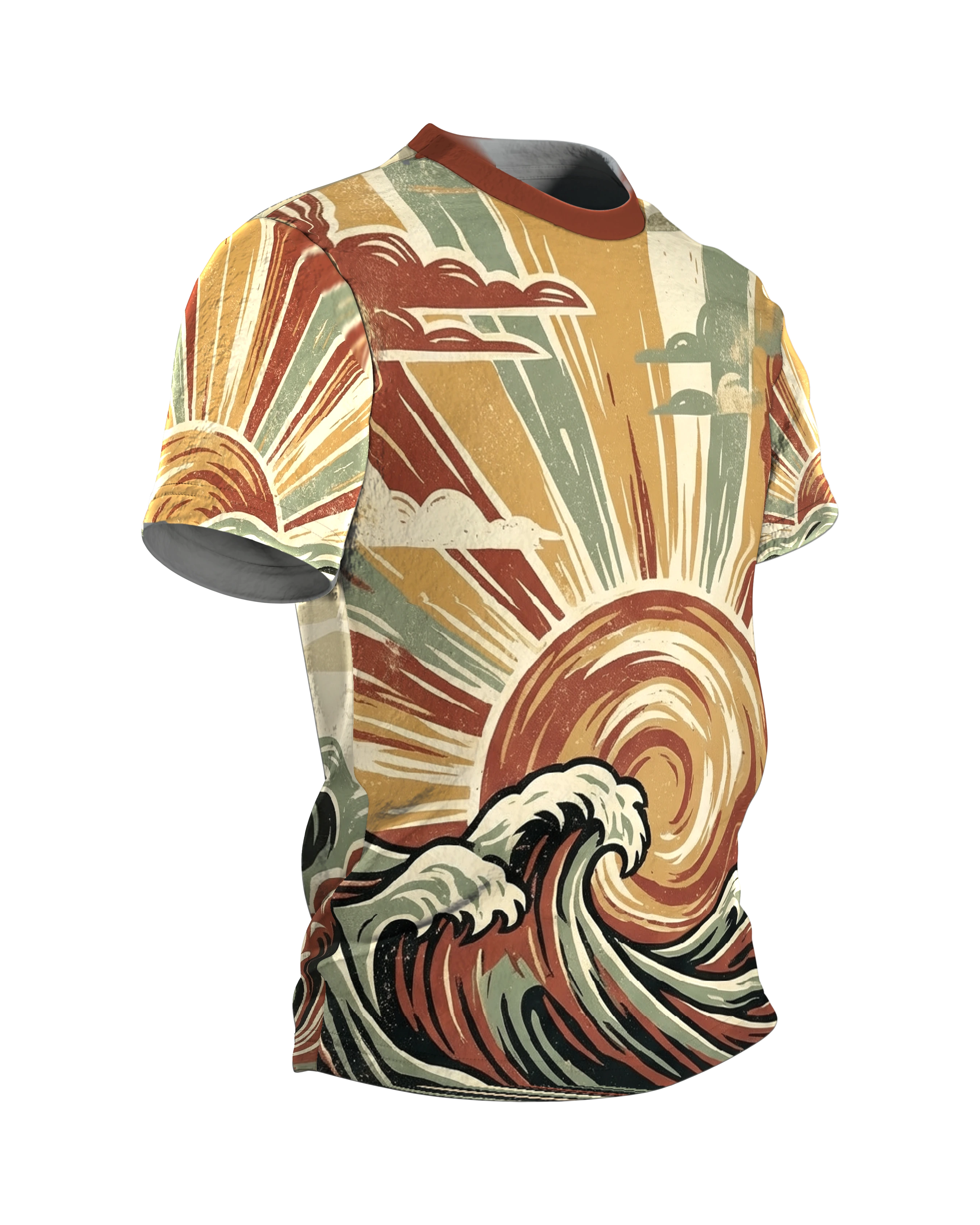 Retro Wellen & Sonne T-Shirt: 70s Vintage Surf Art, Seitenansicht links