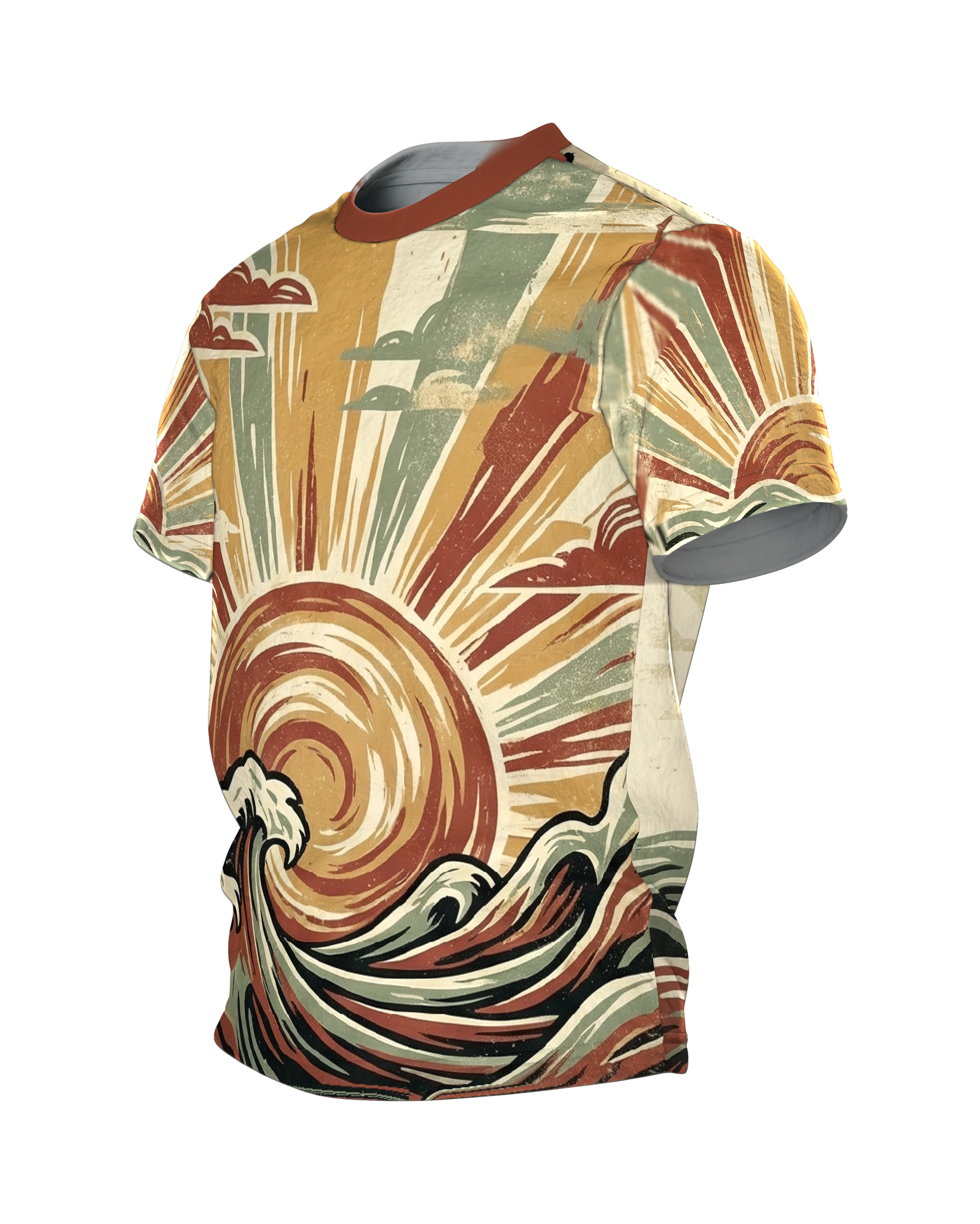 Retro Wellen & Sonne T-Shirt: 70s Vintage Surf Art, Seitenansicht rechts