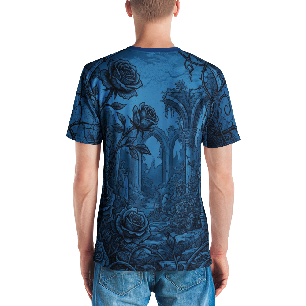 Gothic Ruinen Rose T-Shirt – Dark Blue Art