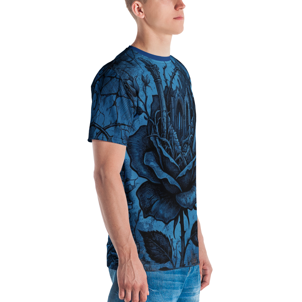 Gothic Ruinen Rose T-Shirt – Dark Blue Art