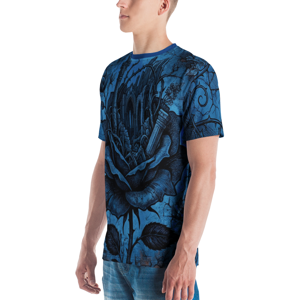 Gothic Ruinen Rose T-Shirt – Dark Blue Art