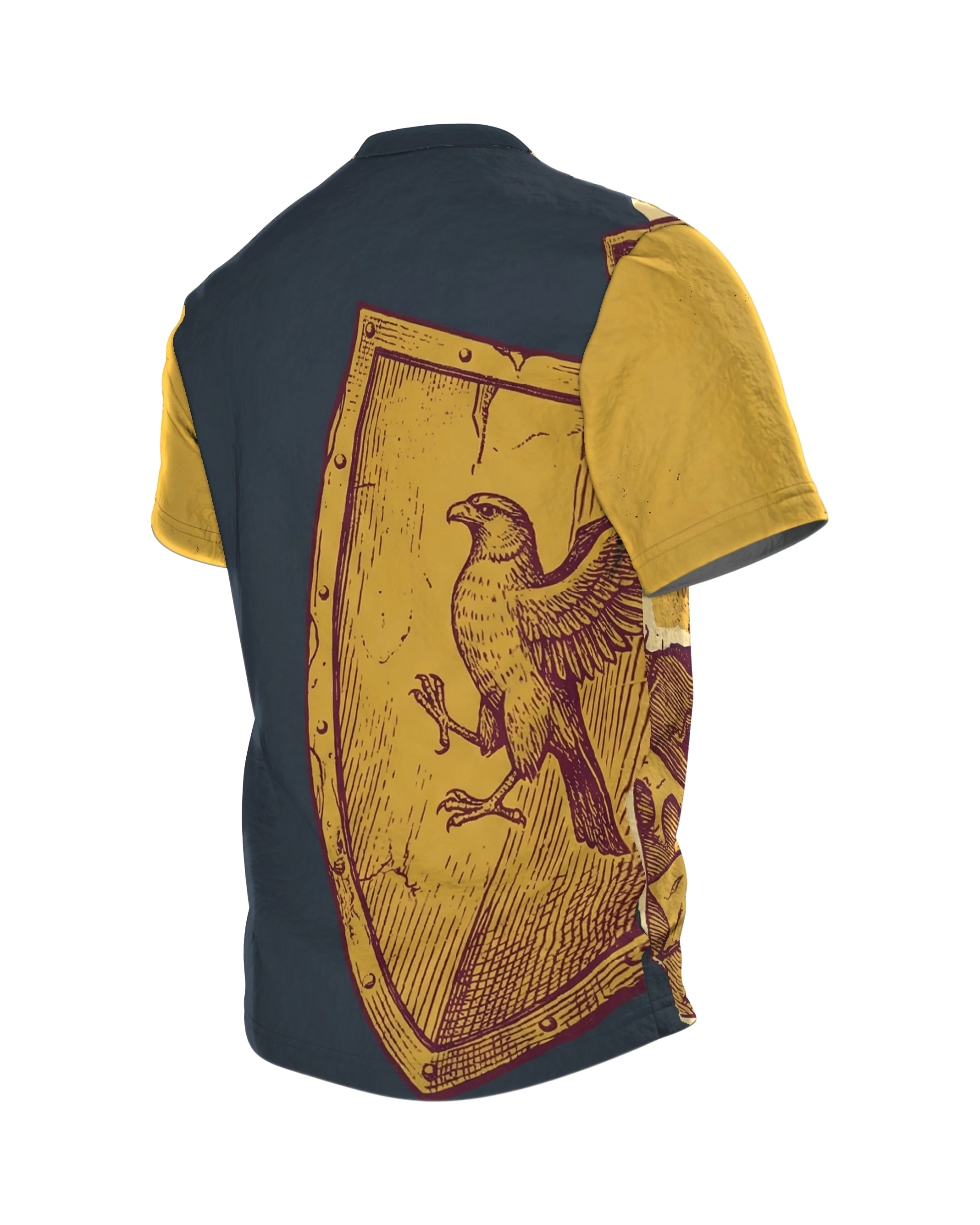 Zerbrochenes Schwert T-Shirt: Gepanzerte Faust im Chronik-Stil, Rückseite schräg links