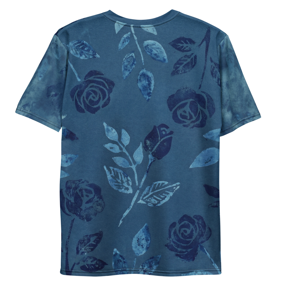 Indigo Wallpaper Tile — Symmetrisches Floral Pattern T-Shirt