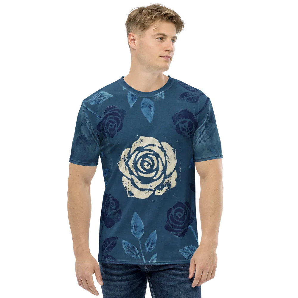 Indigo Wallpaper Tile T-Shirt — Symmetrisches Floral Pattern — Ansicht 8
