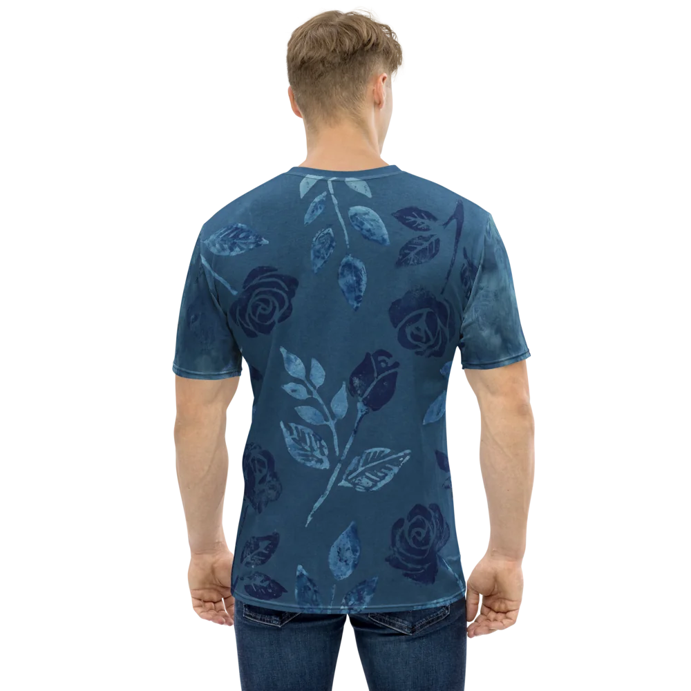 Indigo Wallpaper Tile T-Shirt — Symmetrisches Floral Pattern — Rückseite