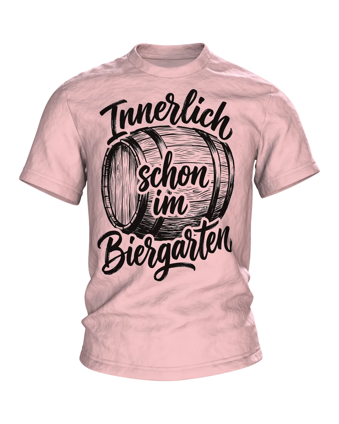 Biergarten T-Shirt "Innerlich schon im Biergarten", Holzfass mit Brush-Lettering