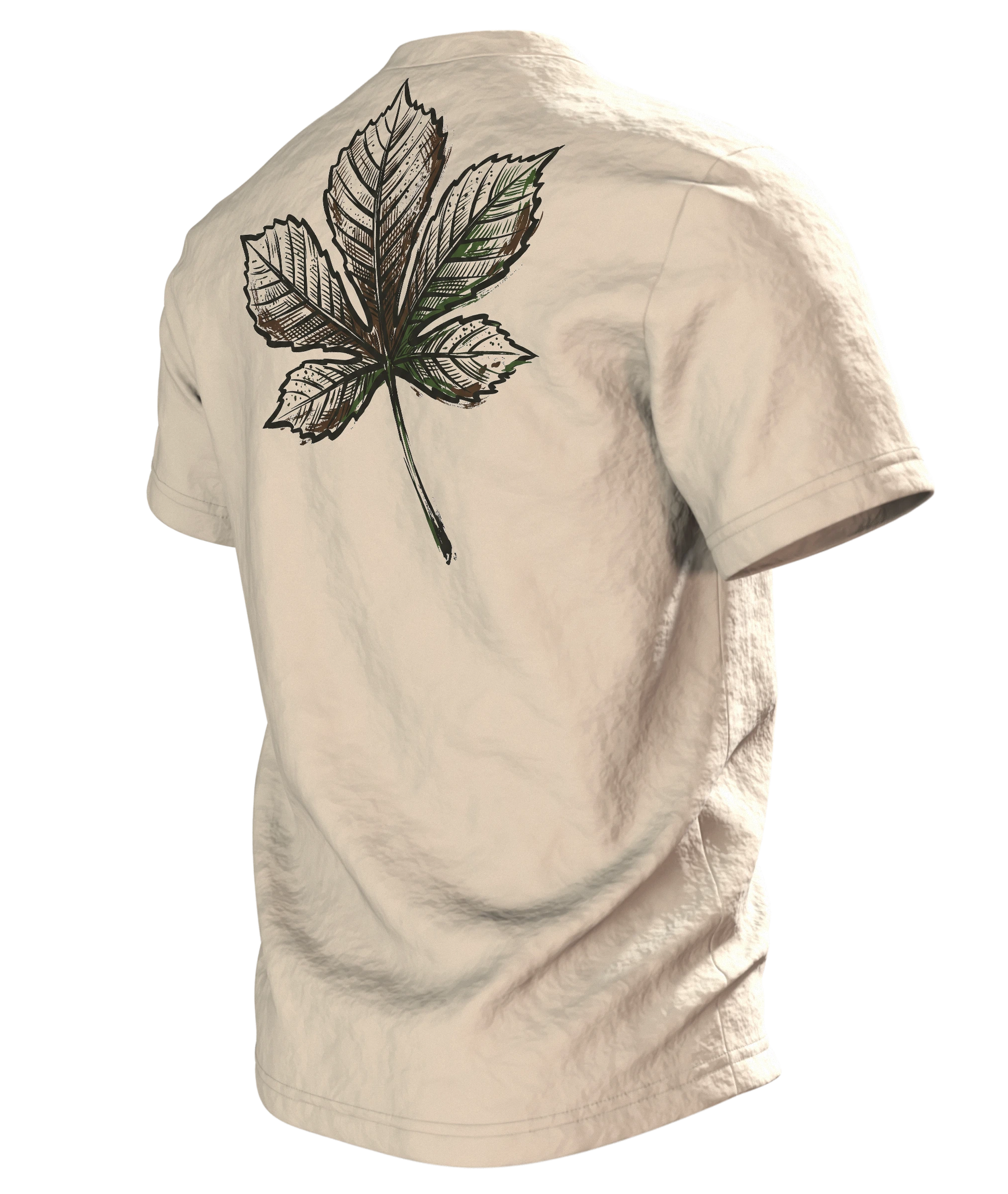 Biergarten T-Shirt "Innerlich schon im Biergarten", Holzfass mit Brush-Lettering, Rückseite schräg links
