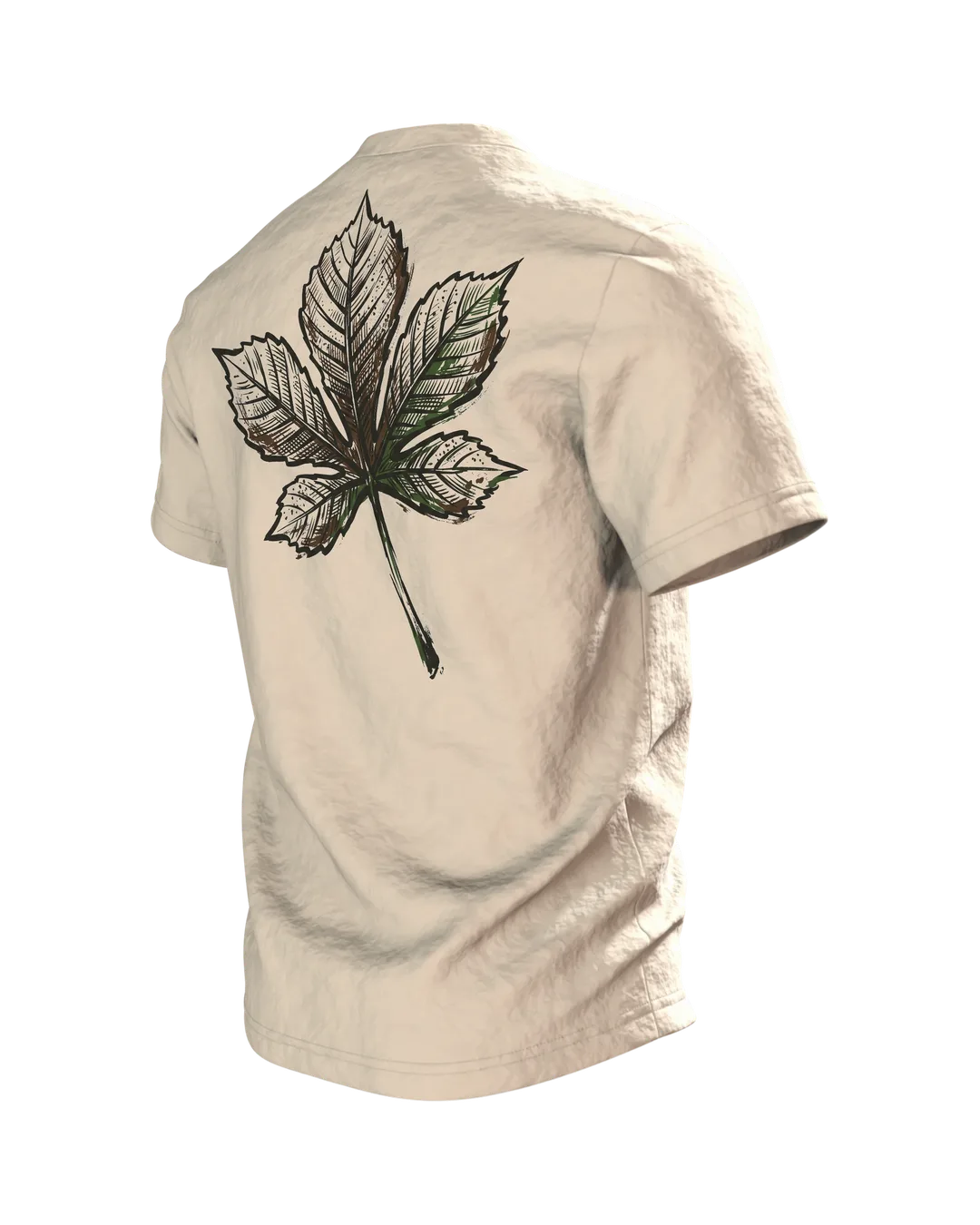 Biergarten T-Shirt "Innerlich schon im Biergarten", Holzfass mit Brush-Lettering, Rückseite schräg links