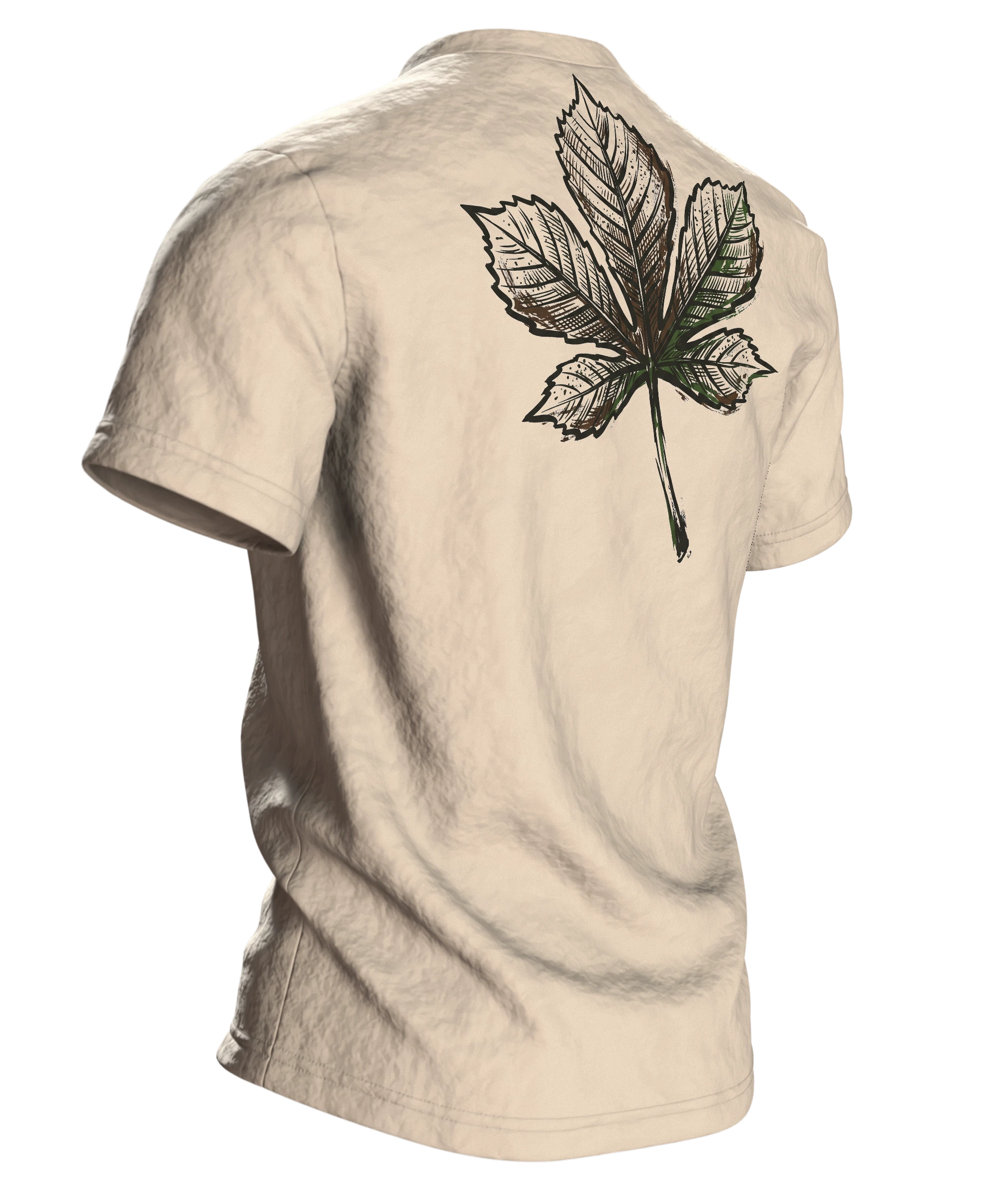 Biergarten T-Shirt "Innerlich schon im Biergarten", Holzfass mit Brush-Lettering, Rückseite schräg rechts