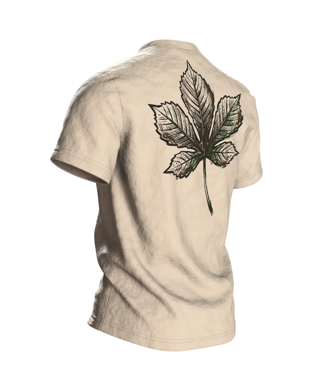 Biergarten T-Shirt "Innerlich schon im Biergarten", Holzfass mit Brush-Lettering, Rückseite schräg rechts