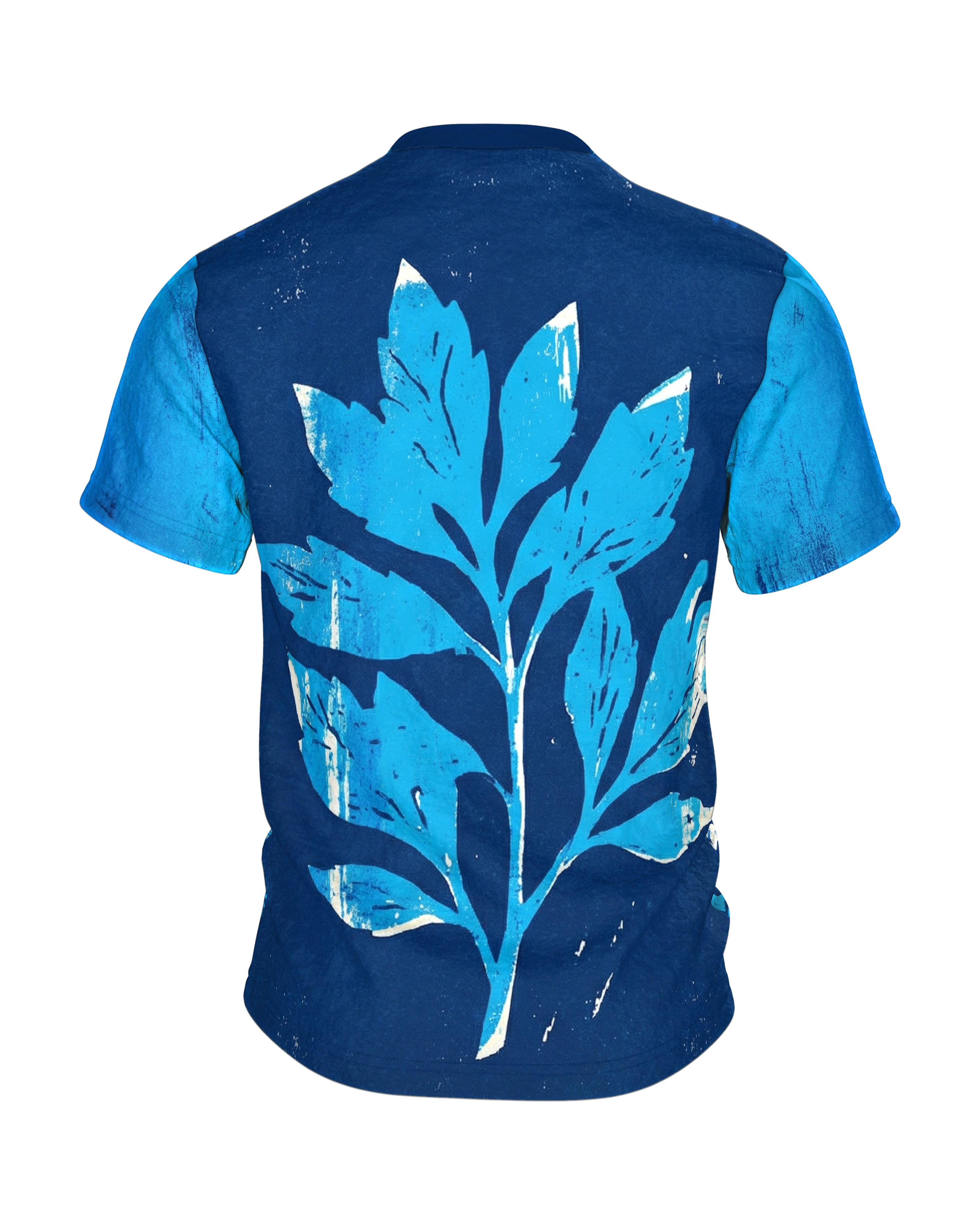 Cyanotypie Sonnenblume T-Shirt: Fotogramm in Blau und Weiß, Rückseite