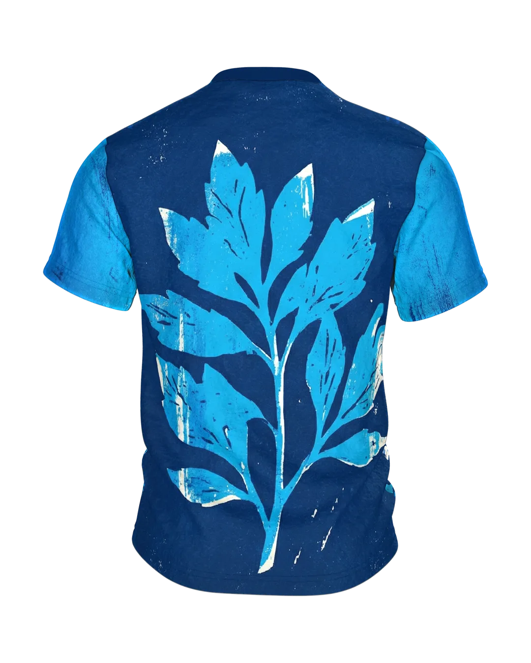 Cyanotypie Sonnenblume T-Shirt: Fotogramm in Blau und Weiß, Rückseite