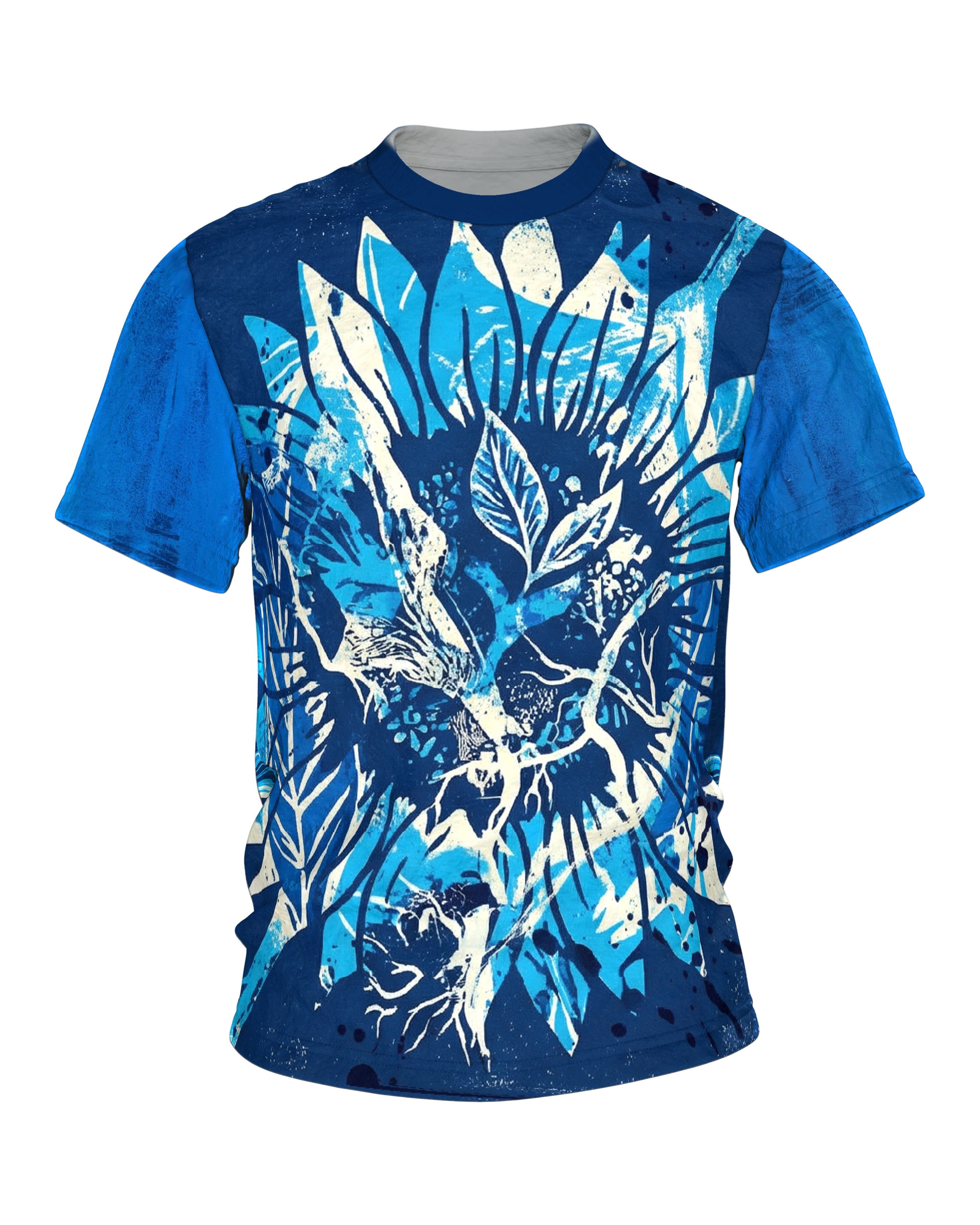 Cyanotypie Sonnenblume T-Shirt: Fotogramm in Blau und Weiß