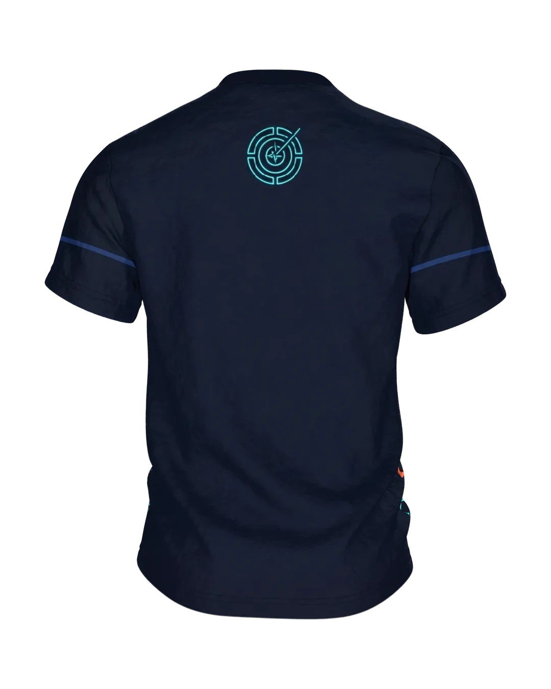 Neon Intervall-Timer T-Shirt, Leuchtring mit Pulslinie unten links, Emblem im Nacken, Rückseite