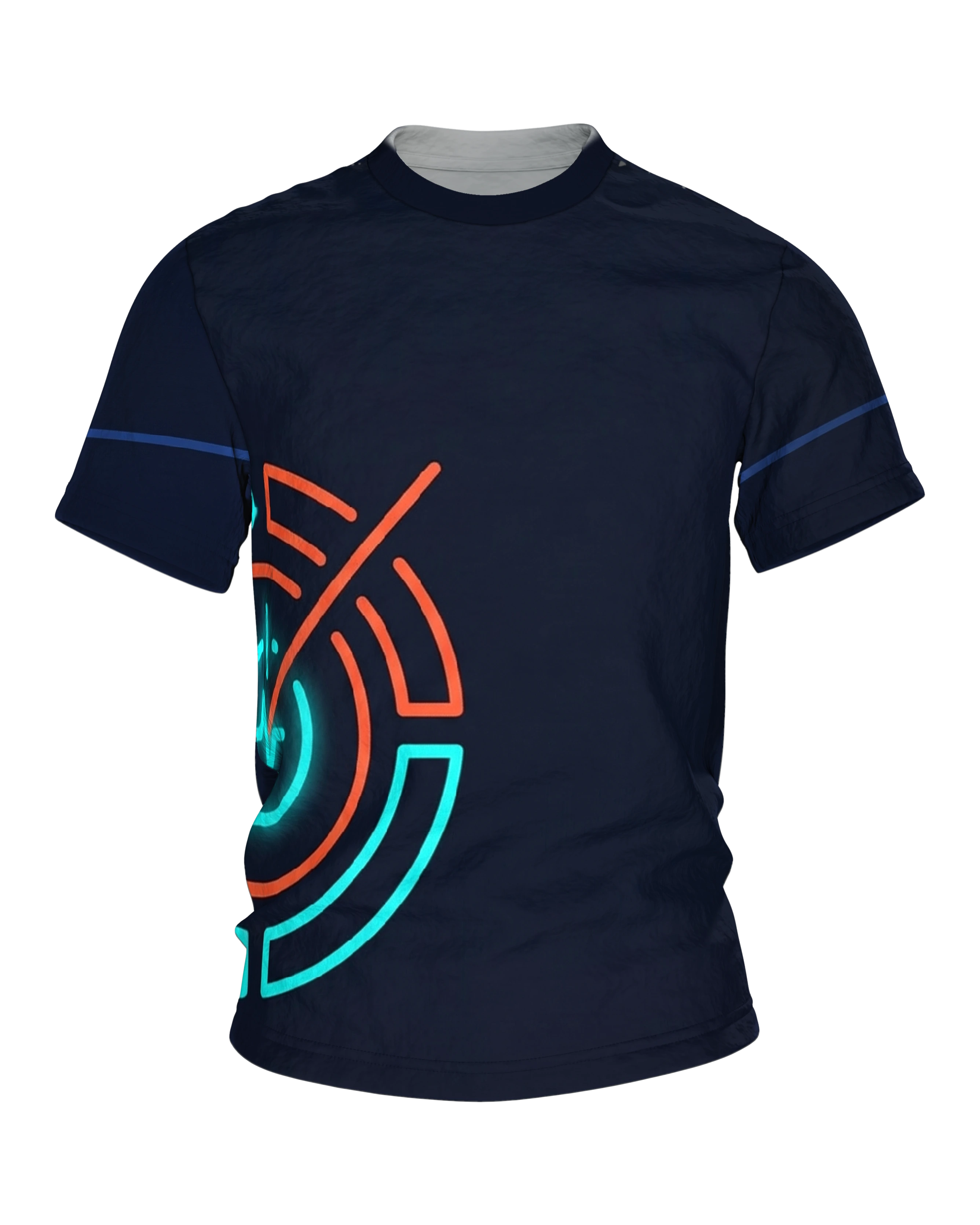Neon Intervall-Timer T-Shirt, Leuchtring mit Pulslinie unten links, Emblem im Nacken