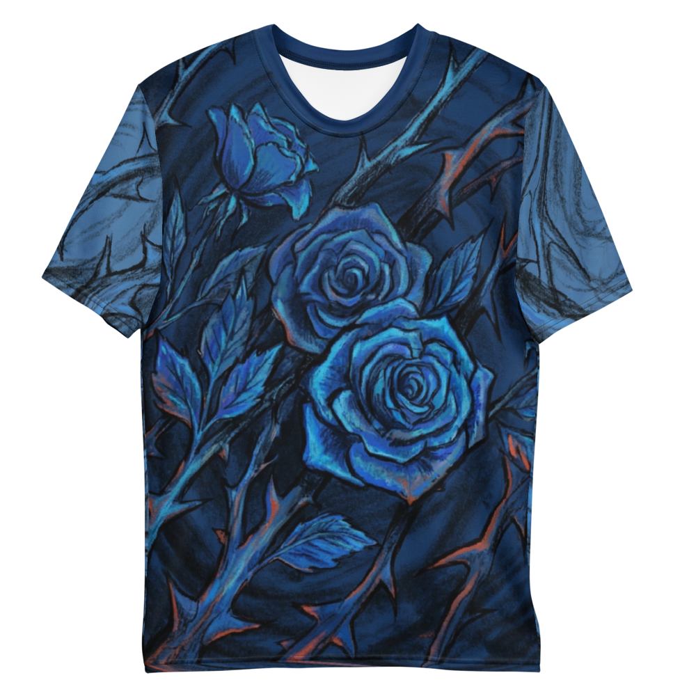 Blaue Rosen & Dornen T-Shirt – Dark Art