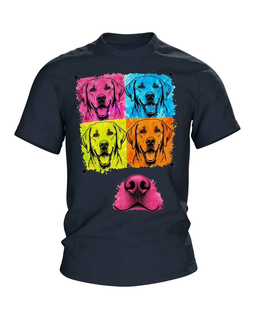 Labrador T-Shirt, Pop-Art Vierfach-Porträt mit rosa Schnauzen-Rücken