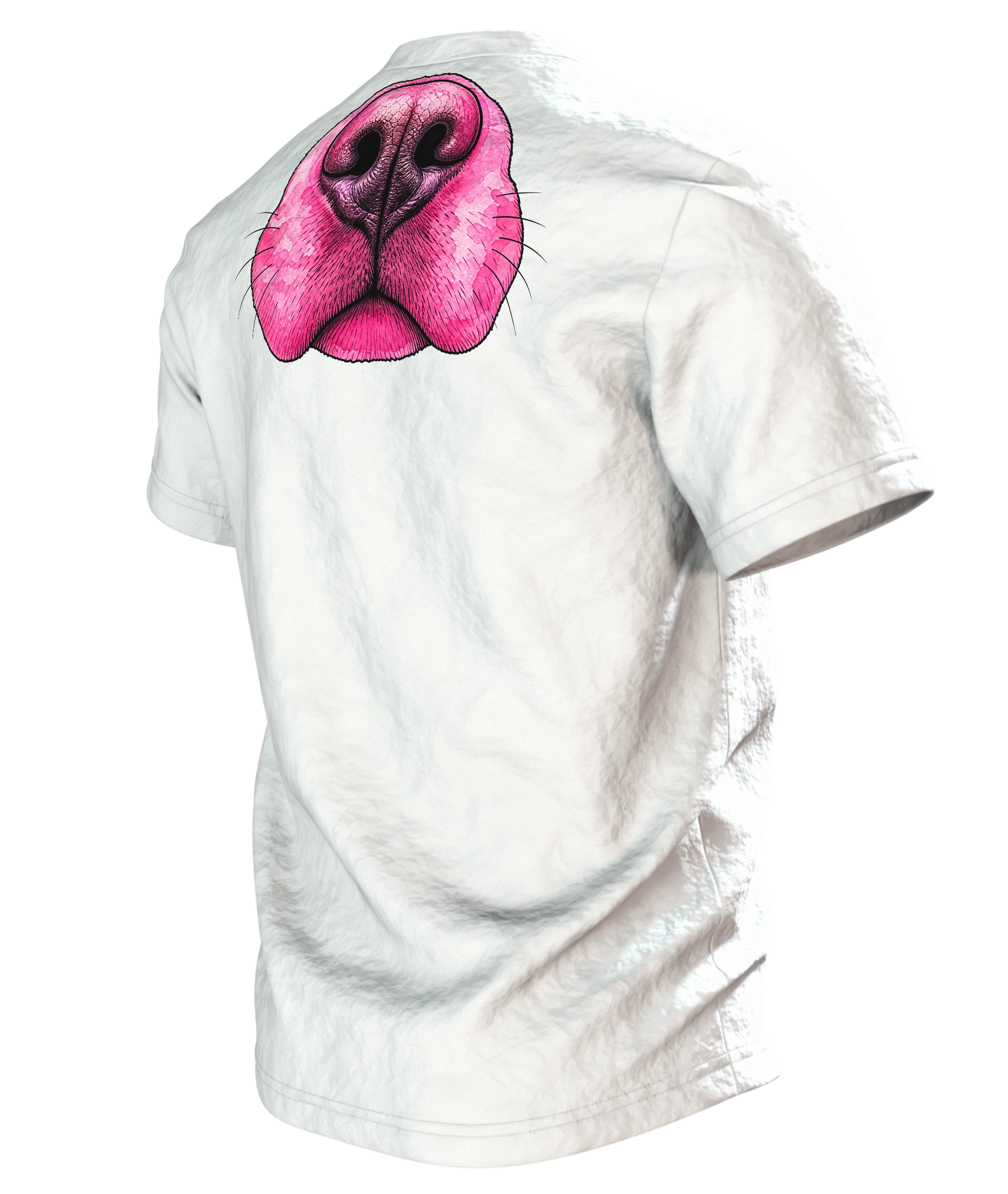 Labrador T-Shirt, Pop-Art Vierfach-Porträt mit rosa Schnauzen-Rücken, Rückseite schräg links