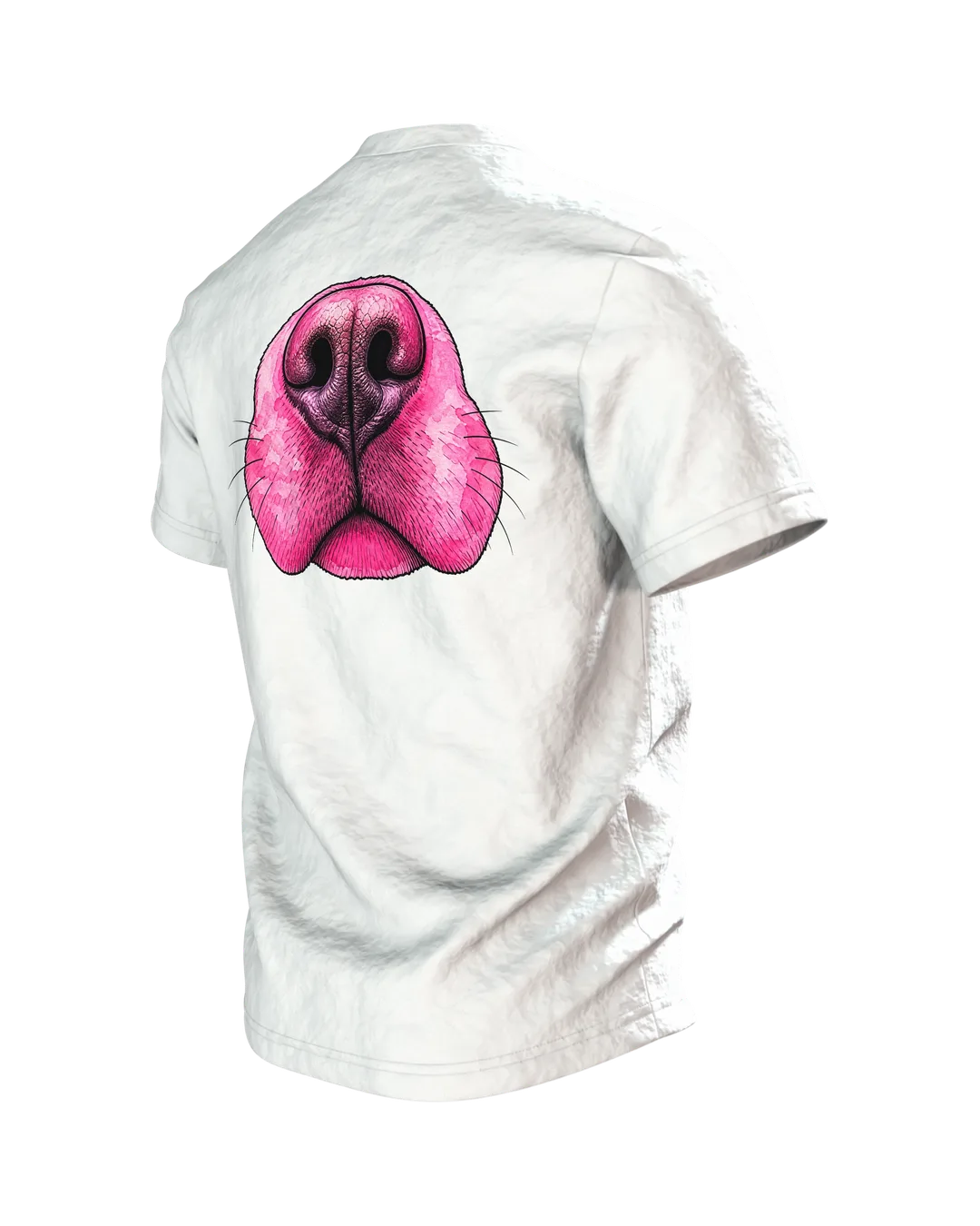 Labrador T-Shirt, Pop-Art Vierfach-Porträt mit rosa Schnauzen-Rücken, Rückseite schräg links